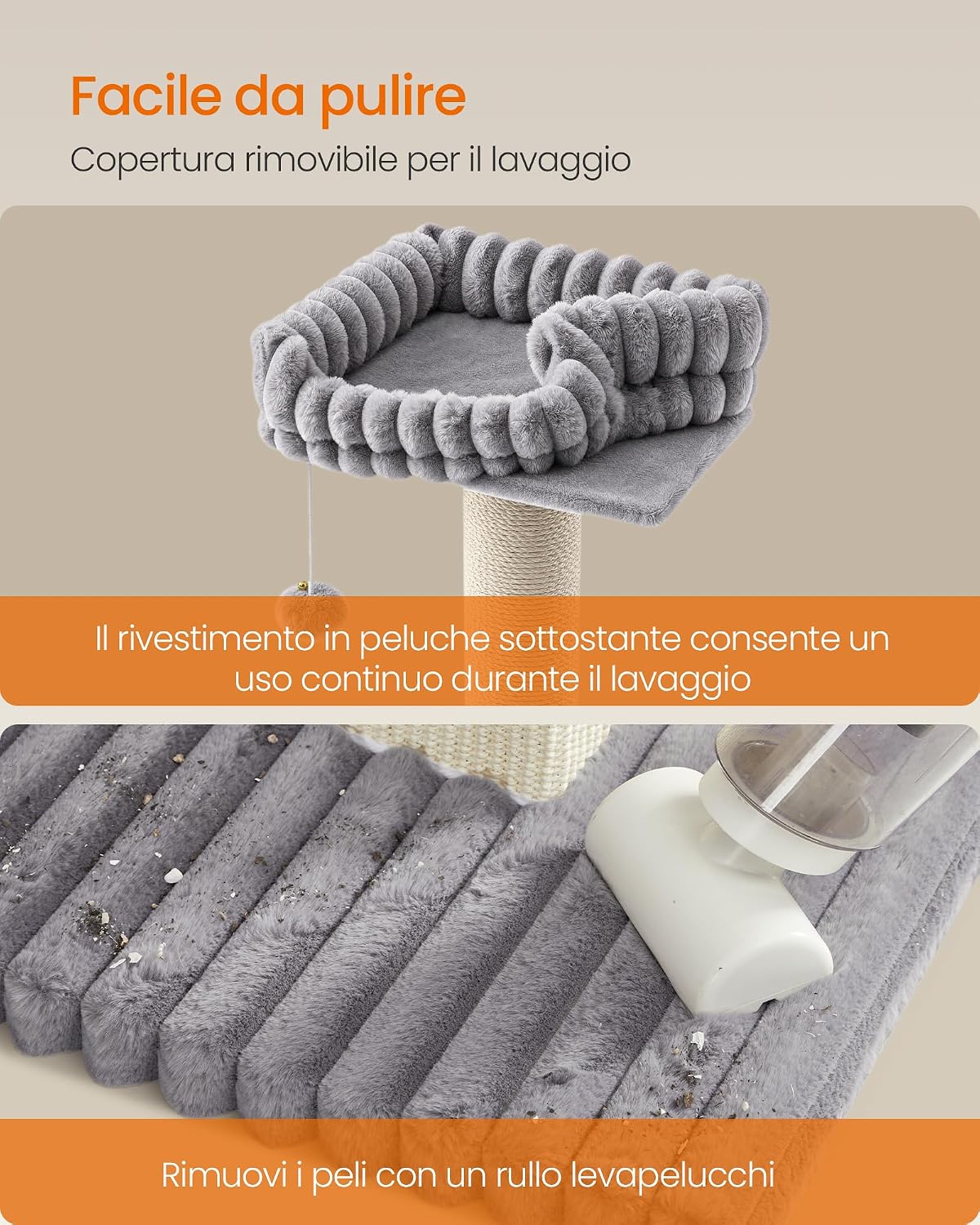 Thumbnail 4 de Feandrea Tiragraffi per Gatti Adulti – Colonna in Sisal con Piattaforma Lavabile (Grigio, 45 x 40 x 71 cm) – Collezione CLAWFY PCA022G201