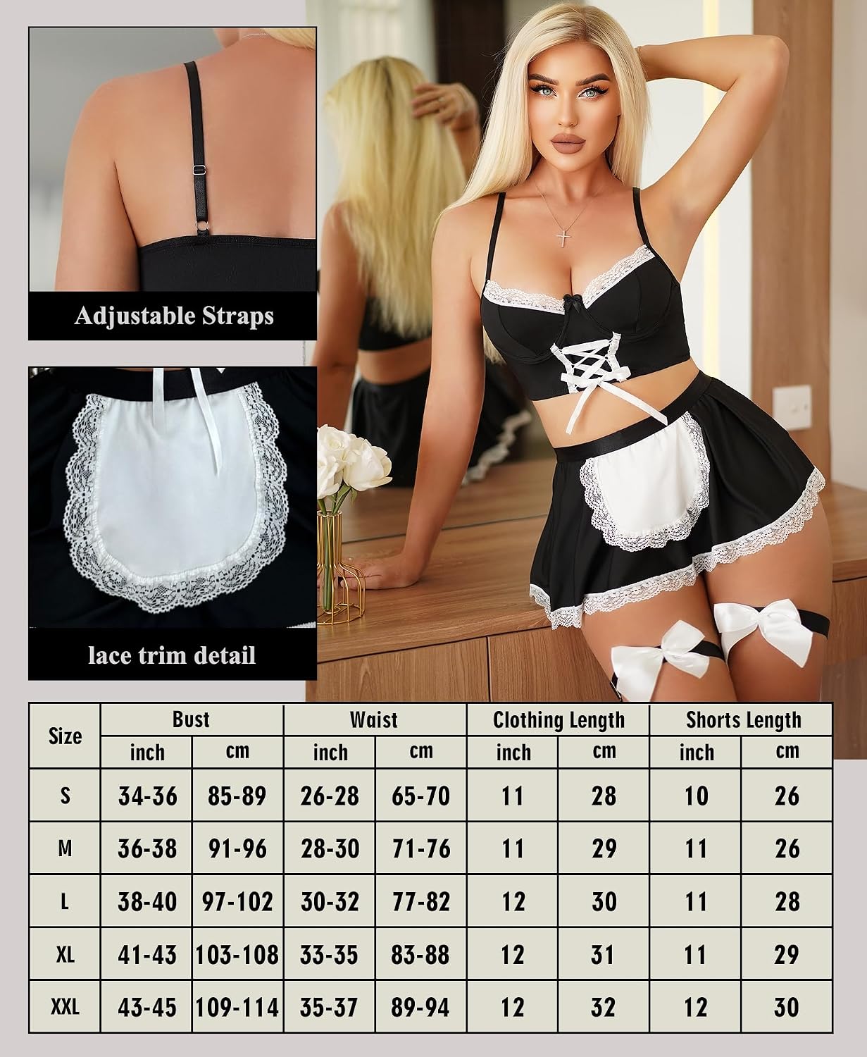 Detalle de RSLOVE Women Lingerie Sets Costume – Sexy Maid Outfit for Halloween Cosplay