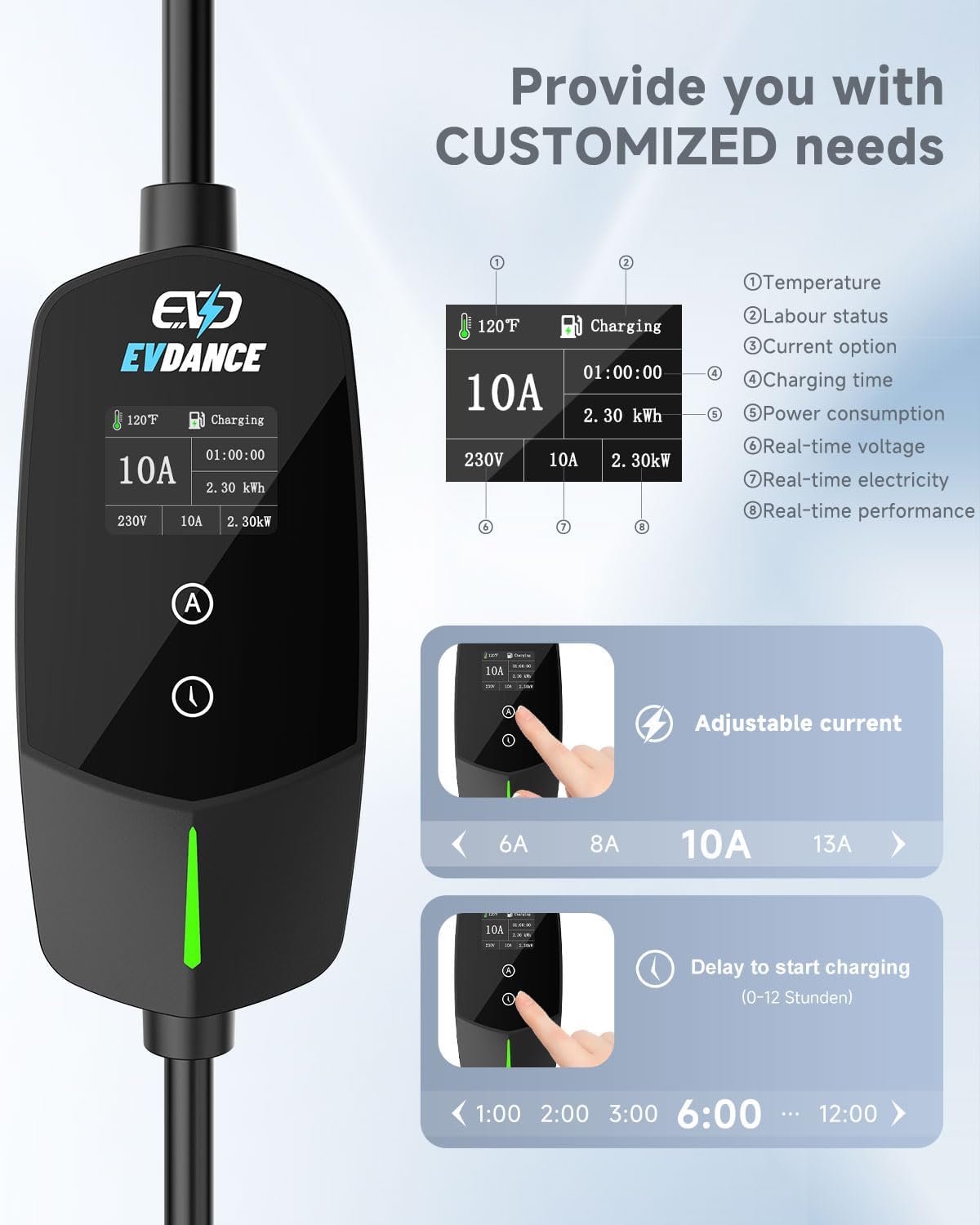 Detalle de EVDANCE EV charging cable 10m Type 2