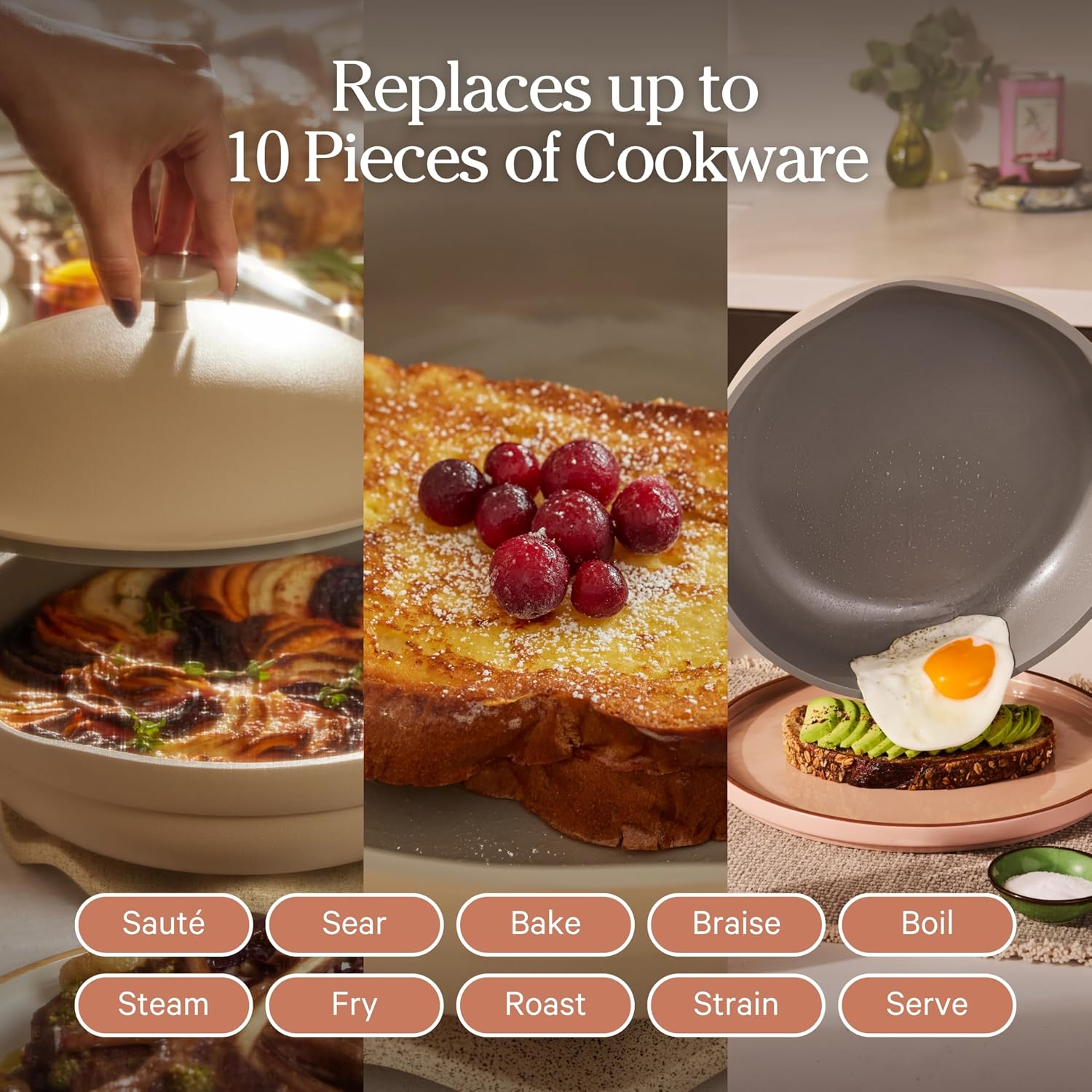 Detalle de Our Place Always Pan 2.0 – 27cm (2.5L): 10-in-1 Ceramic Nonstick Pan for All Cooktops