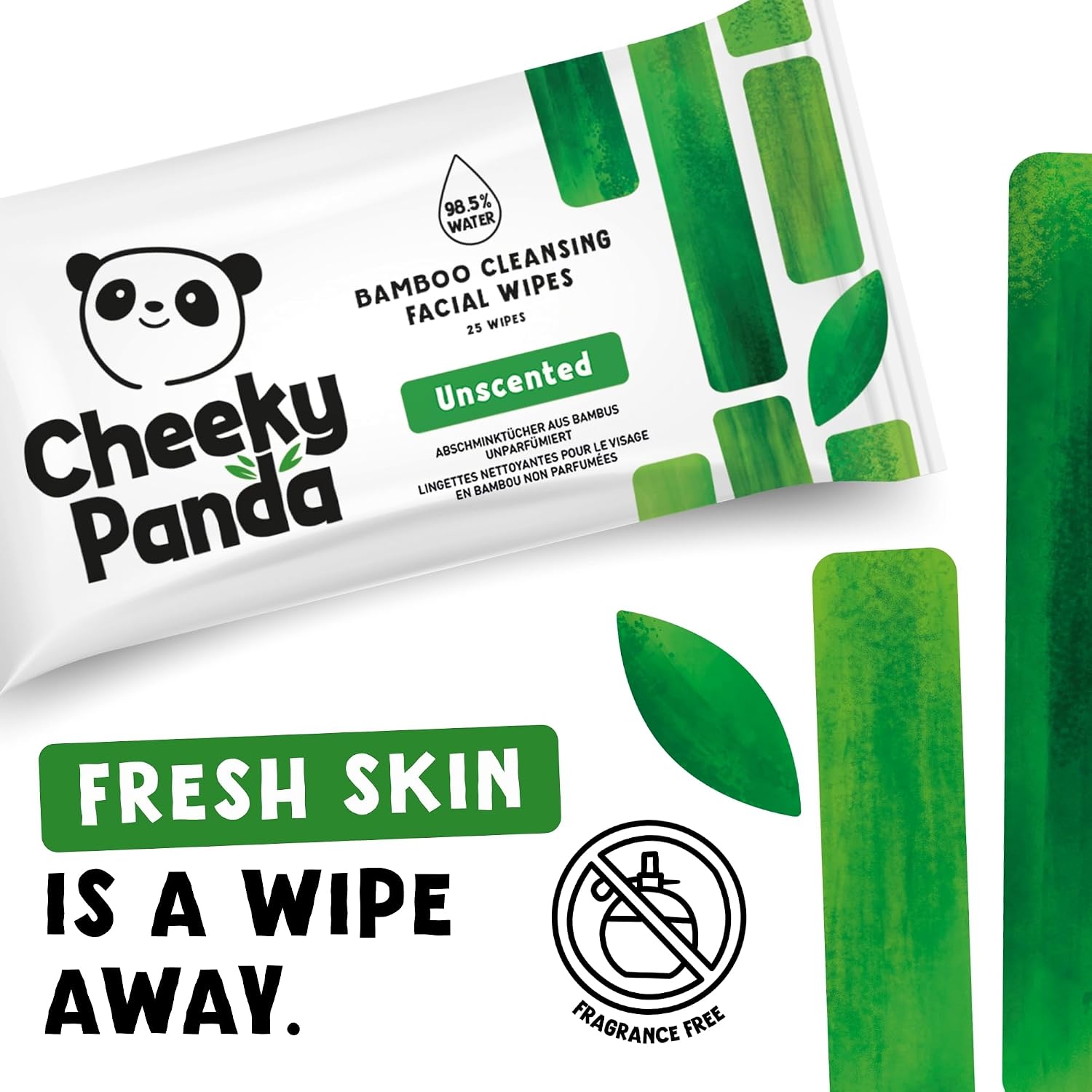 Detalle 2 de The Cheeky Panda Bamboo Face Cleanser & Makeup Remover Wipes (Unscented) – 6 Packs of 25