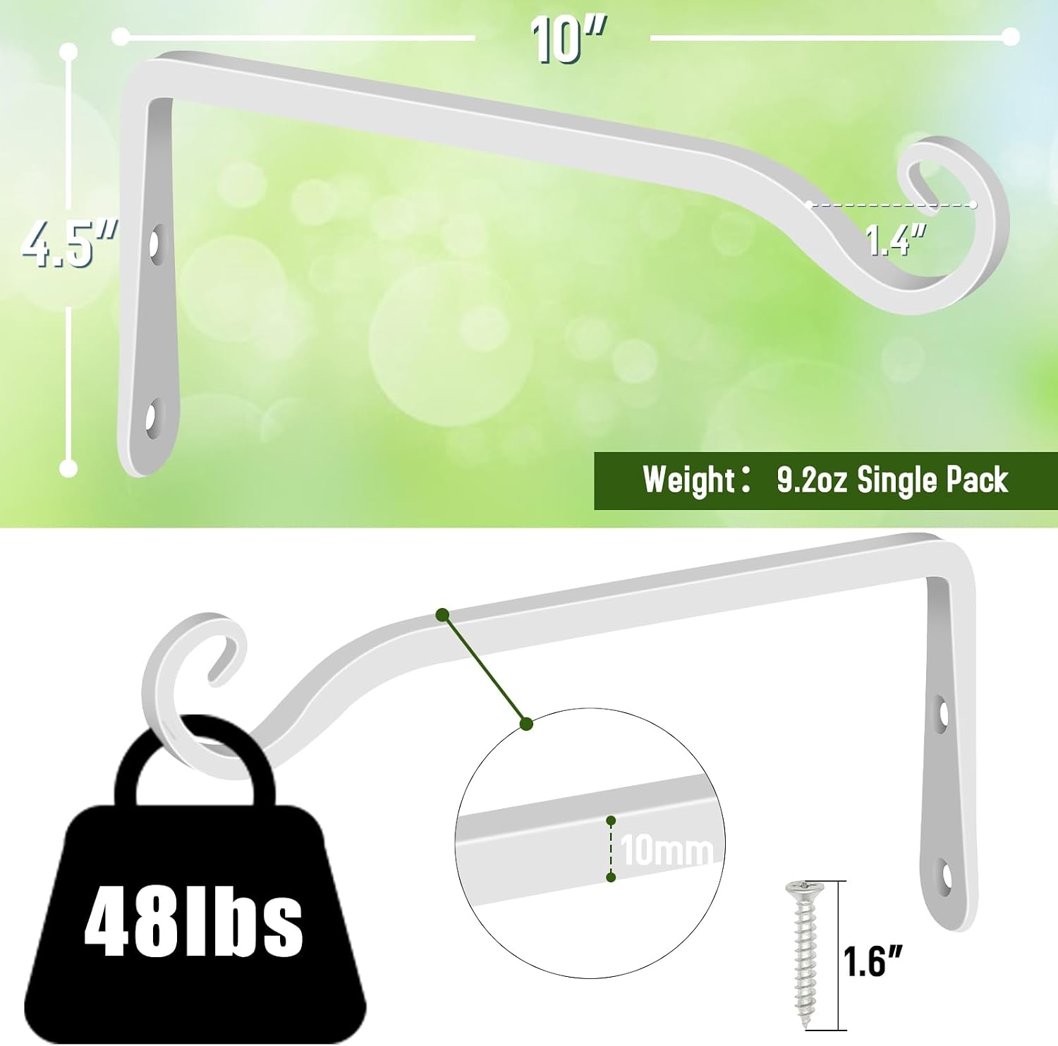 Detalle de FEED GARDEN BJC-CBG-12IN-2 Plant Hooks, 2-Pack White Wall-Mount Brackets