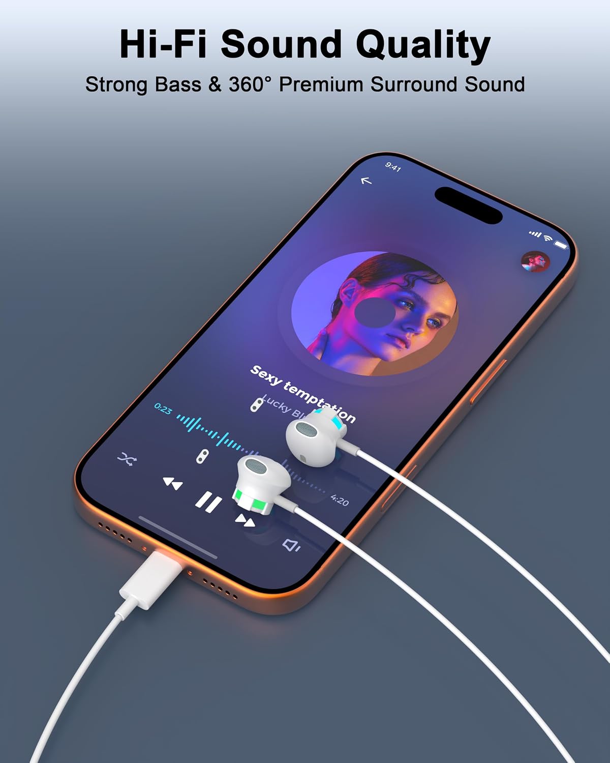 Detalle de esbeecables ES-FBAUS163 USB-C Wired Earbuds, 2-Pack with Mic and Glow Lights