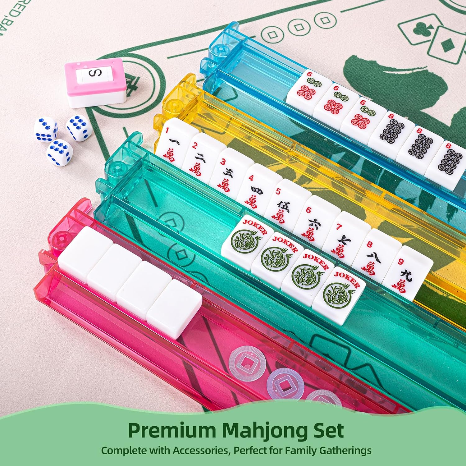 Detalle de Yedadi American Mahjong Tile Set: 166 Tiles, 4 Racks with Pushers, Black Carrying Bag
