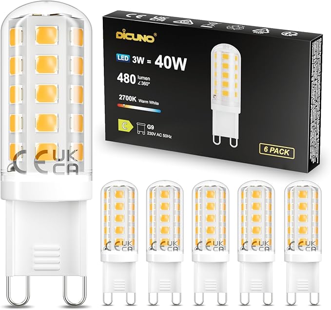 Detalle de DiCUNO Bombilla LED G9 3W 🌟 Ahorro 40W, Blanco Cálido, 6 Piezas