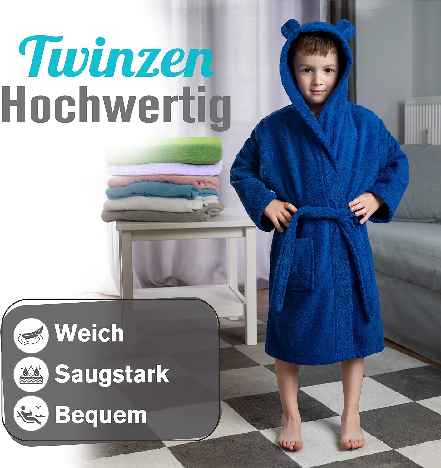 Detalle 2 de Twinzen Kinderbademantel mit 360 gsm