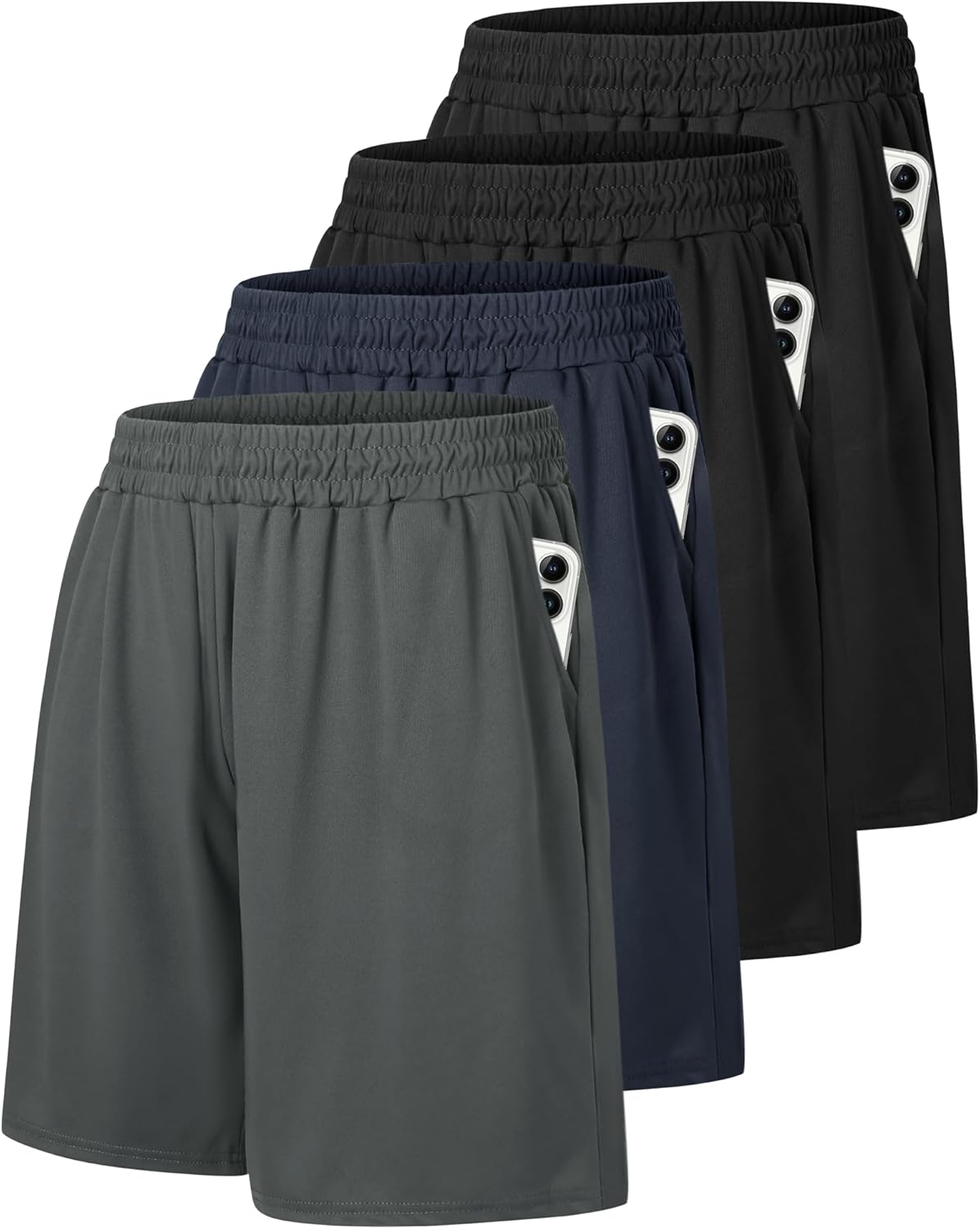 Detalle de Barjneel 4 Pack Gym Mens Shorts — 9-Inch Athletic Shorts with Pockets (Black + Colors)