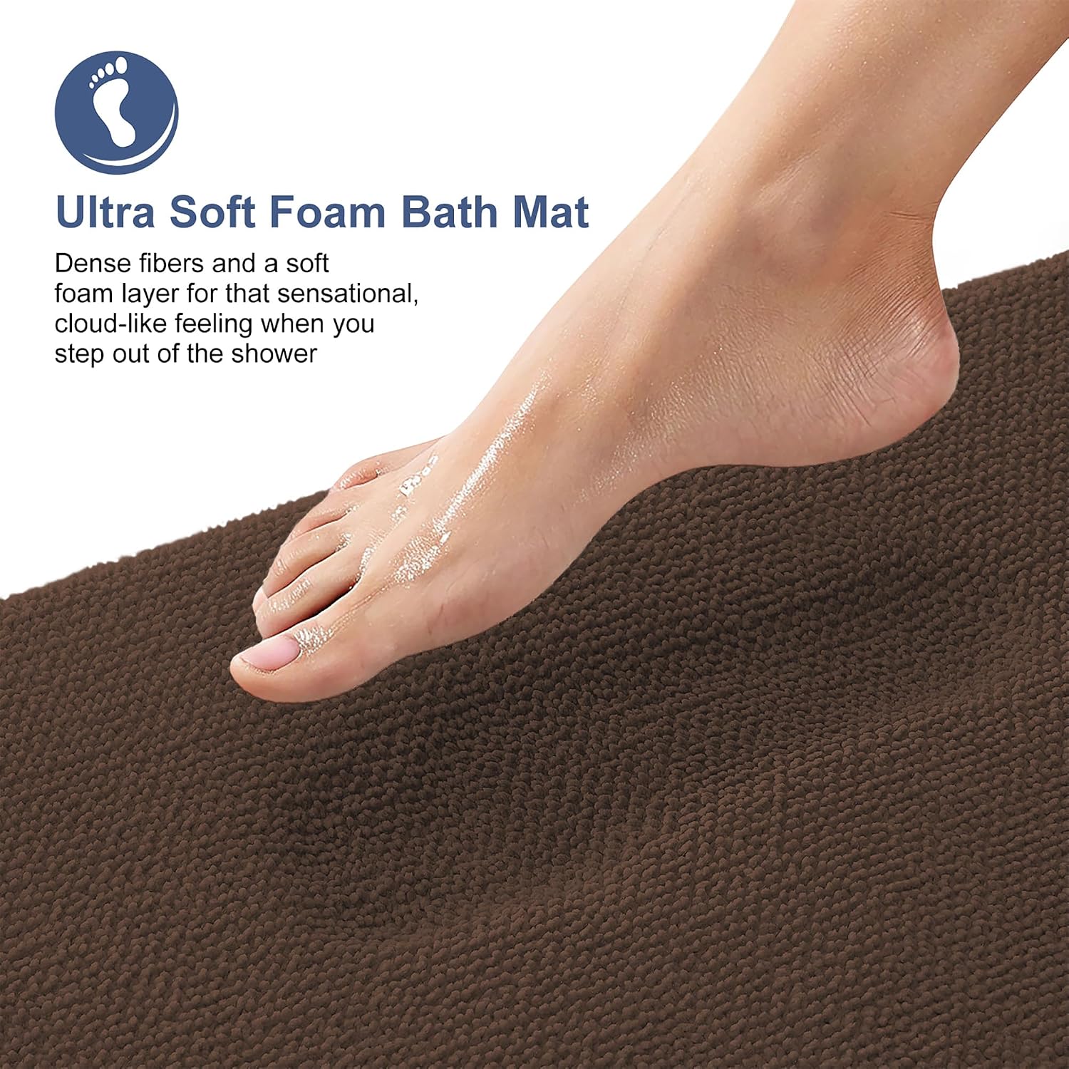 Detalle de OLANLY 30" x 20" Memory Foam Bath Mat, Brown, Absorbent and Machine Washable