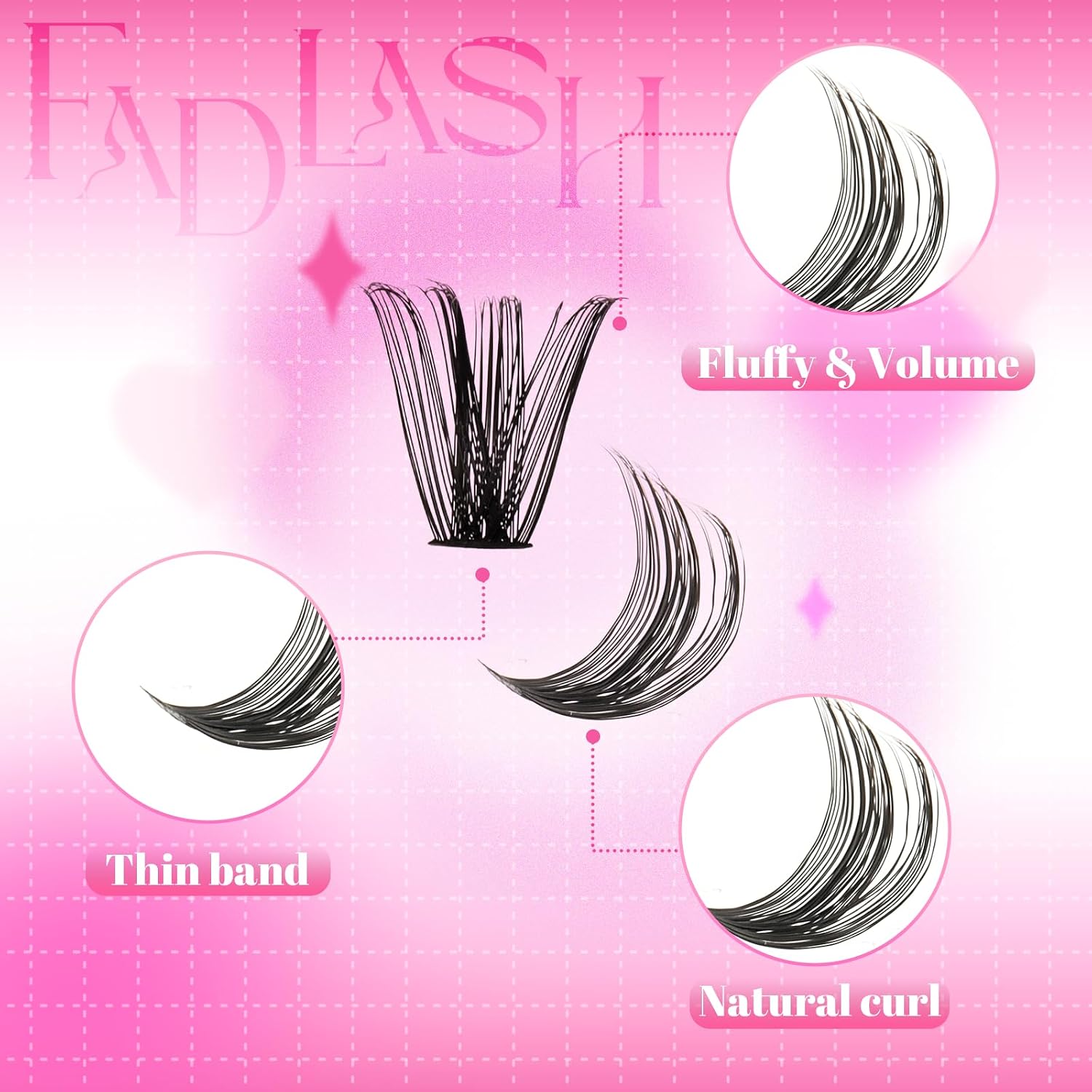 Detalle de Fadlash DIY Wimpern Extensions 0.07 D-8-16mm 60D Einzeln Wimpern Cluster – Für Anfänger