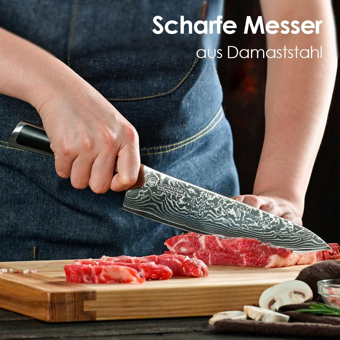 Thumbnail 5 de Sunnecko Damastmesser 20 cm – Kochmesser aus 67‑Lagigem Damaststahl mit VG-10 Kern und ergonomischem Griff