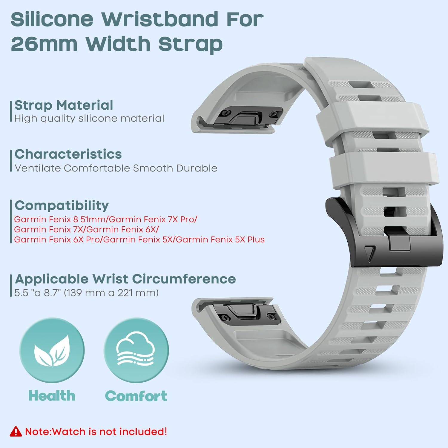 Thumbnail 6 de CHULN 26 mm Silikonarmband für Garmin Fenix 8 (51 mm) & Fenix 7X/6X – austauschbares Sport-Ersatzband