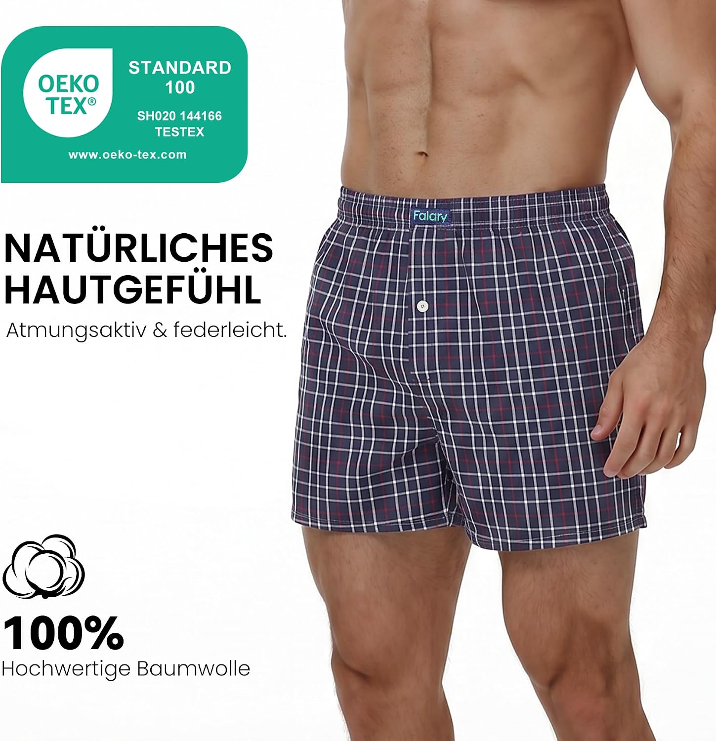 Thumbnail 1 de FALARY Herren Boxershorts locker geschnitten, kariert – 6er-Pack