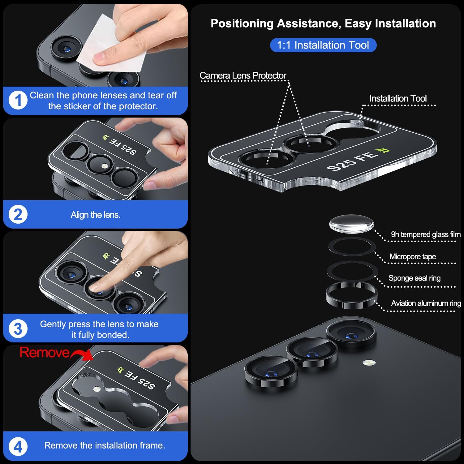 Thumbnail 5 de Hoerrye Galaxy S25 FE Camera Lens Protector — Space-Grade Titanium, 9H Tempered Glass