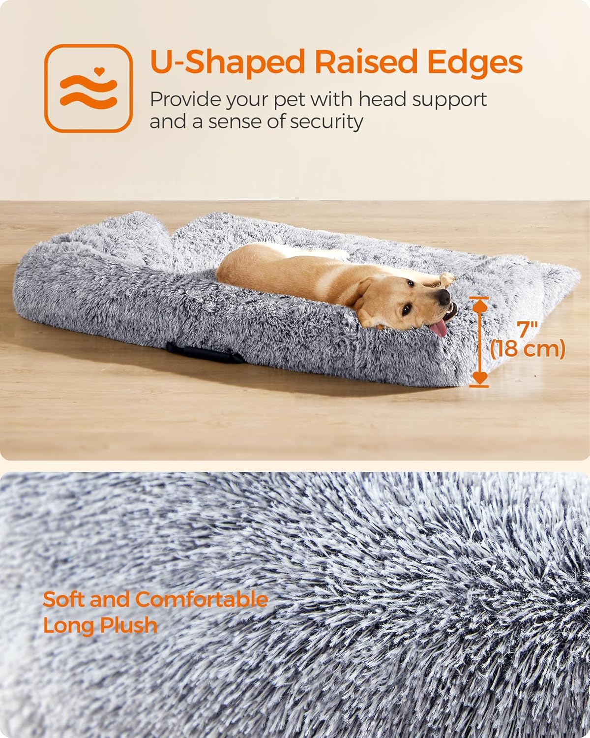 Detalle 2 de Feandrea FluffyHug XXL Dog Sofa Bed with waterproof cover, grey ombré (122 x 95 x 18 cm)
