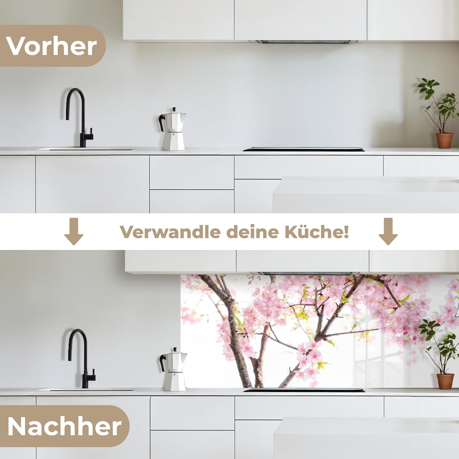 Detalle de KitchenYeah Spritzschutz Küche 60×150 cm – selbstklebende Küchenrückwand mit Sakura-Motiv (Kirschblüte)