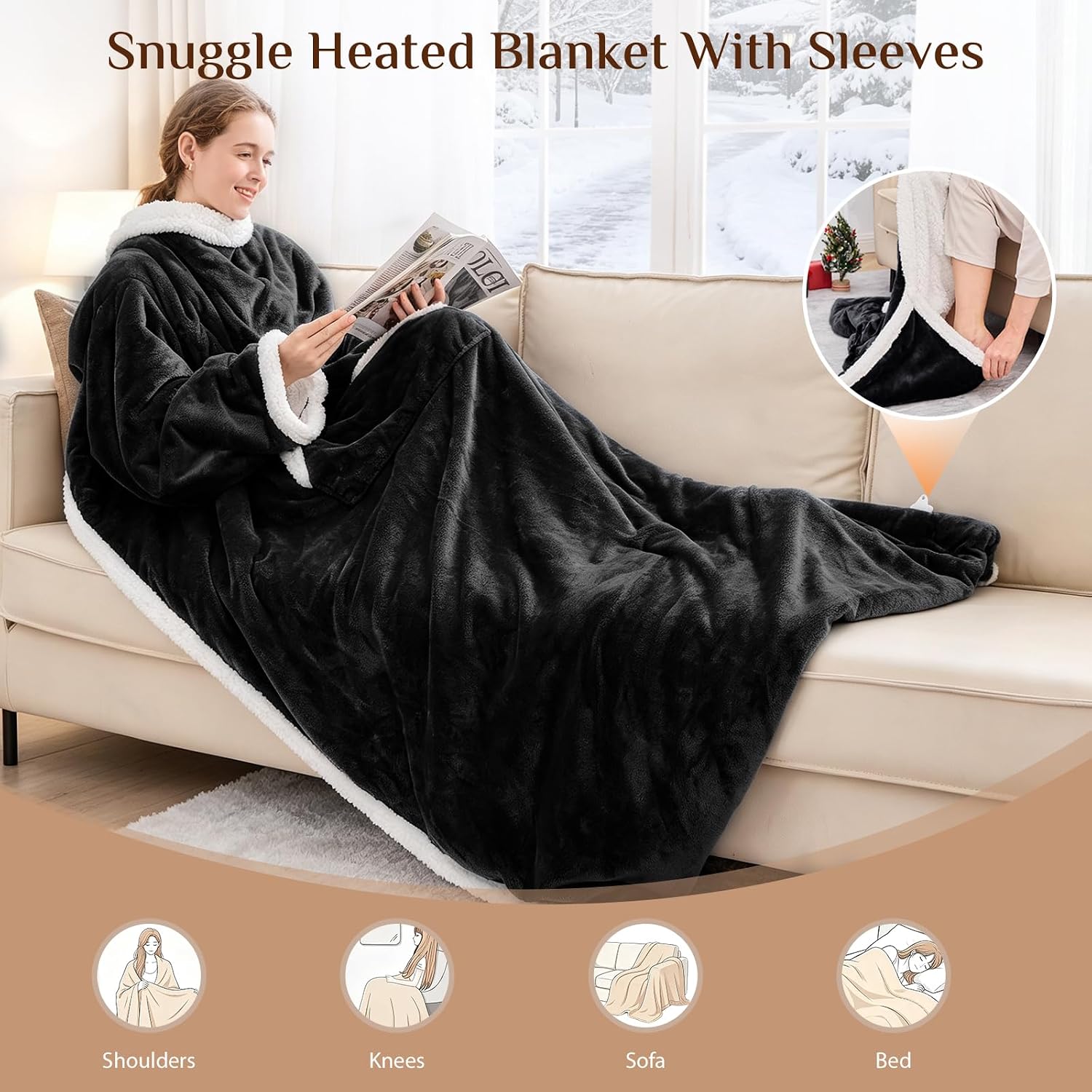 Thumbnail 1 de JOLLYVOGUE Wearable Heated Blanket, 50 x 70 Inch, Flannel and Sherpa, 7 Settings