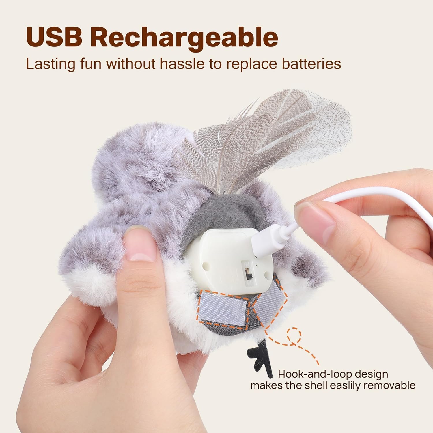 Detalle de Potaroma Flapping Bird interactive cat toy with lifelike sandpiper chirp (rechargeable, touch-activated) – 10cm