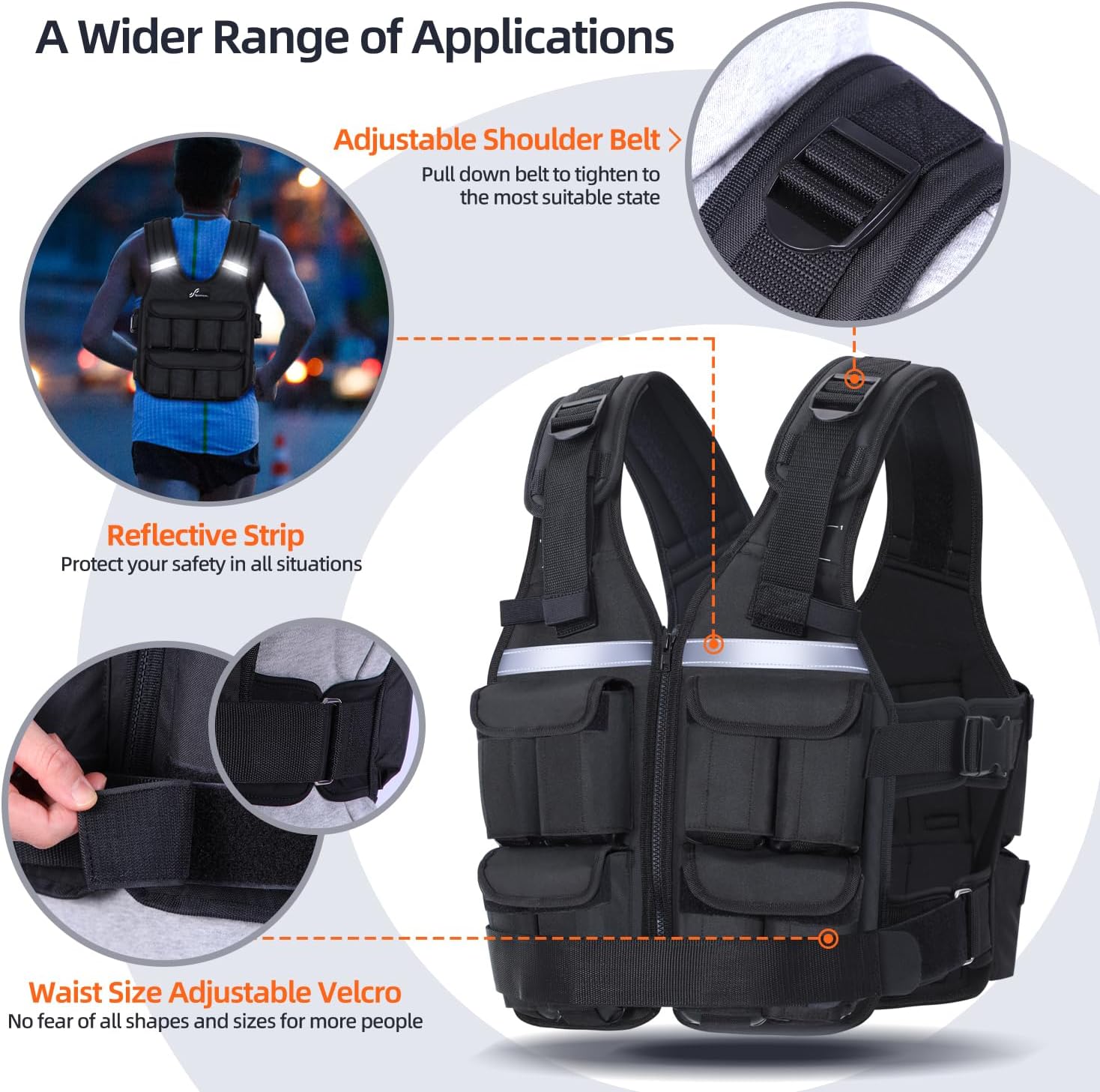 Detalle 2 de Sportneer Adjustable Weighted Vest, 2–42 lb, Removable Iron Sand Bags