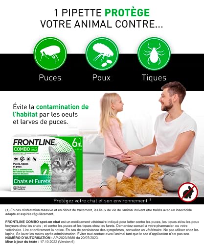 Detalle de Frontline Combo Chat – Anti-puces, tiques et poux pour chats et furets (6 pipettes)