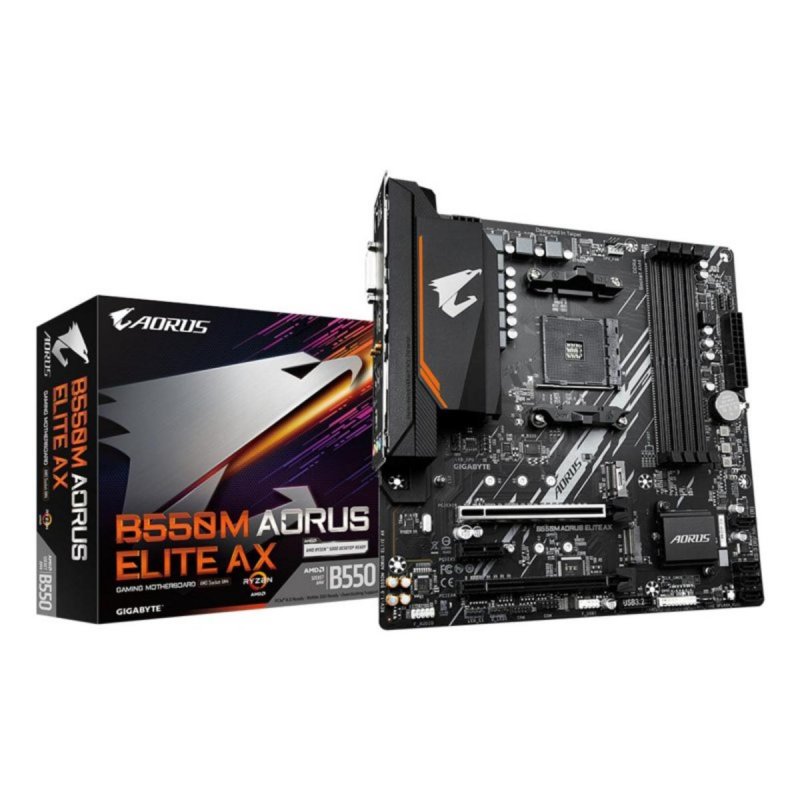 Detalle de Gigabyte B550M AORUS ELITE AX WiFi 6E: Placa base MicroATX para Ryzen en formato compacto