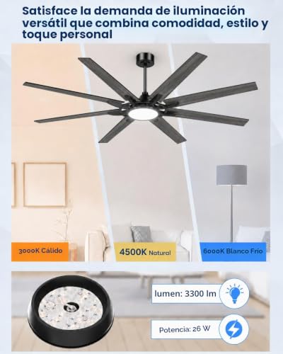 Detalle de Airwit Ventilador de Techo con Luz Extra Grande (183 cm) — rendimiento silencioso para salones y terrazas cubiertas