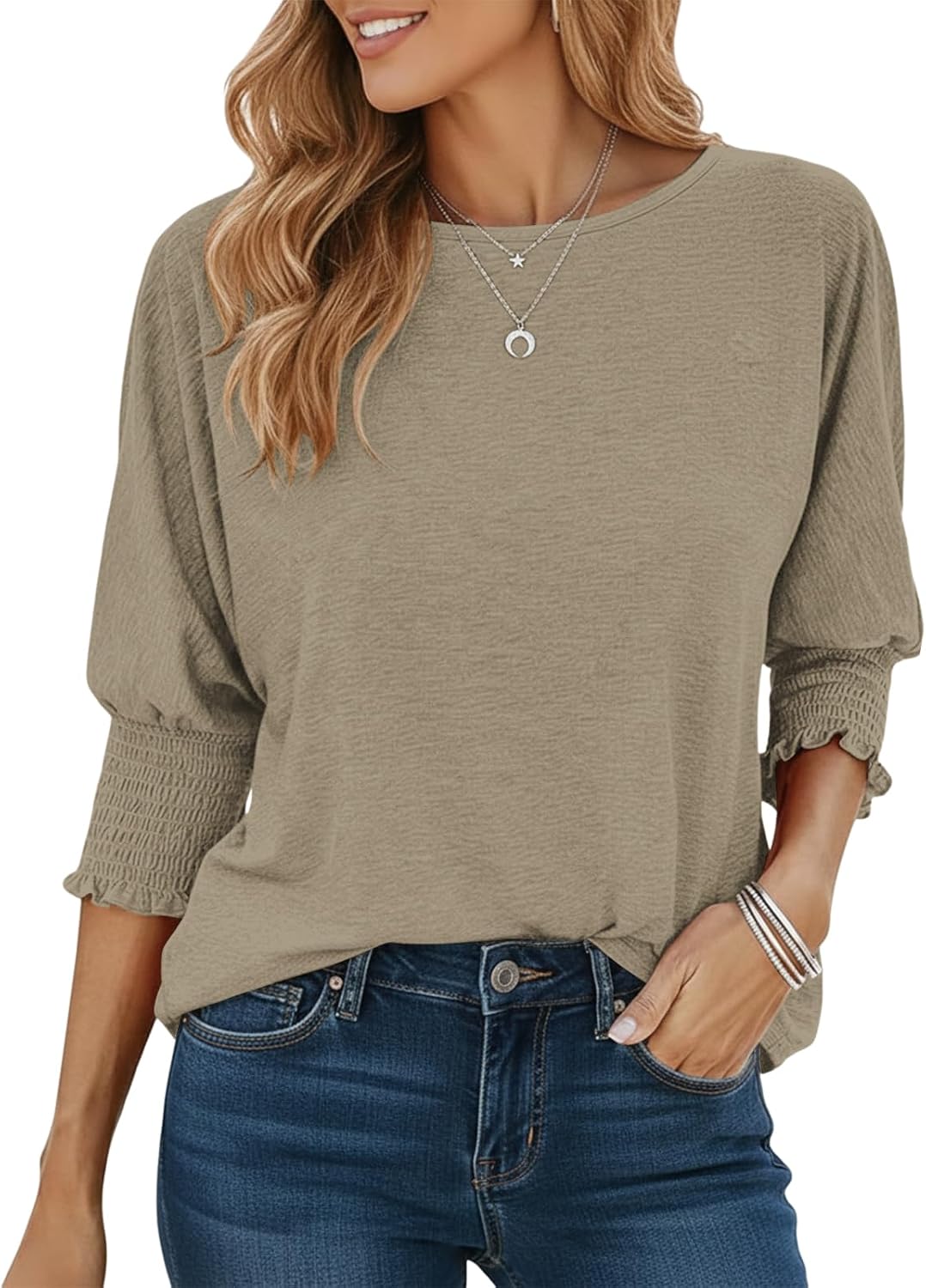 Detalle de Cuptacc T-shirt femme à manches 3/4 froncées et col rond
