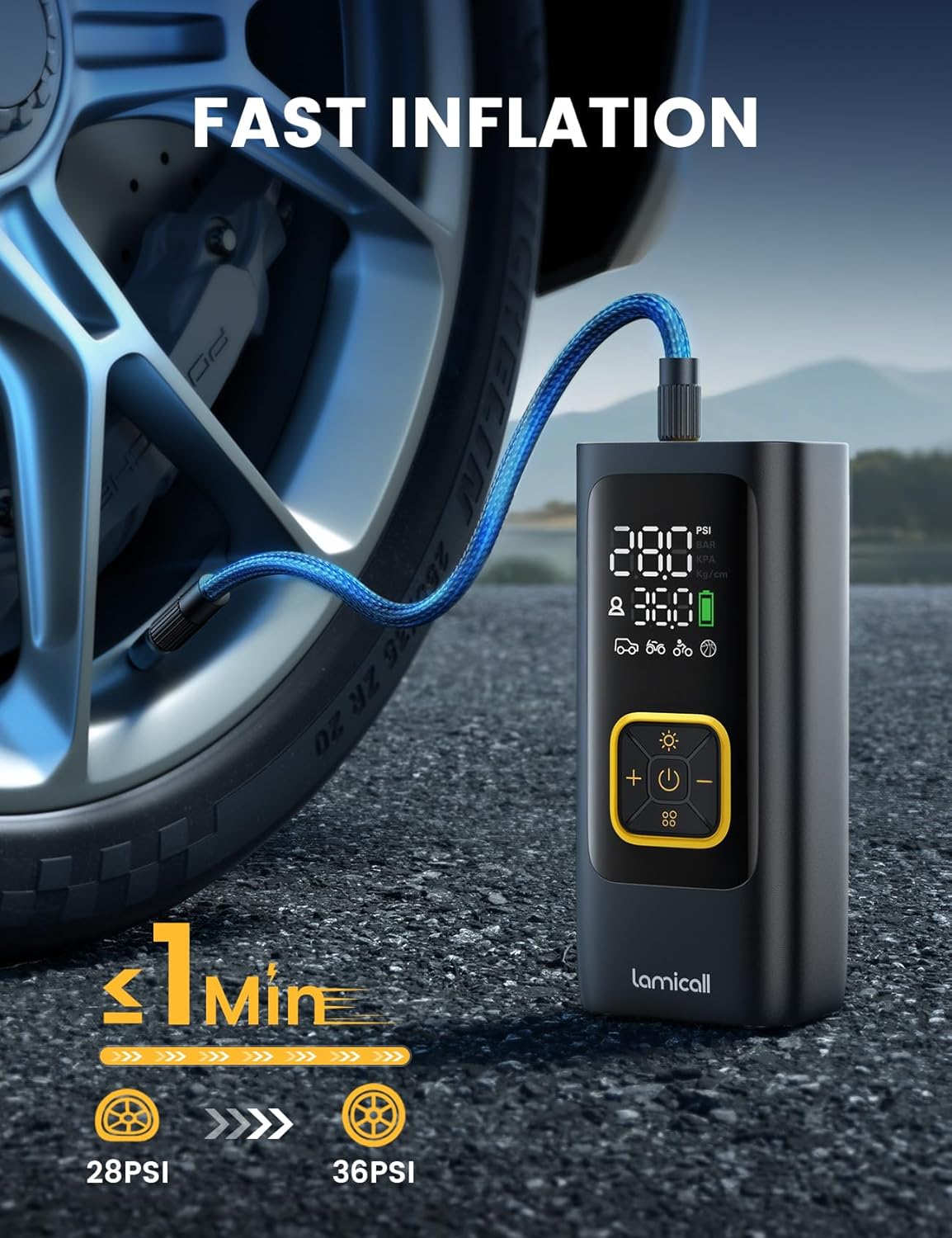 Detalle 2 de Lamicall Tyre Inflator 150 PSI with 6000mAh battery