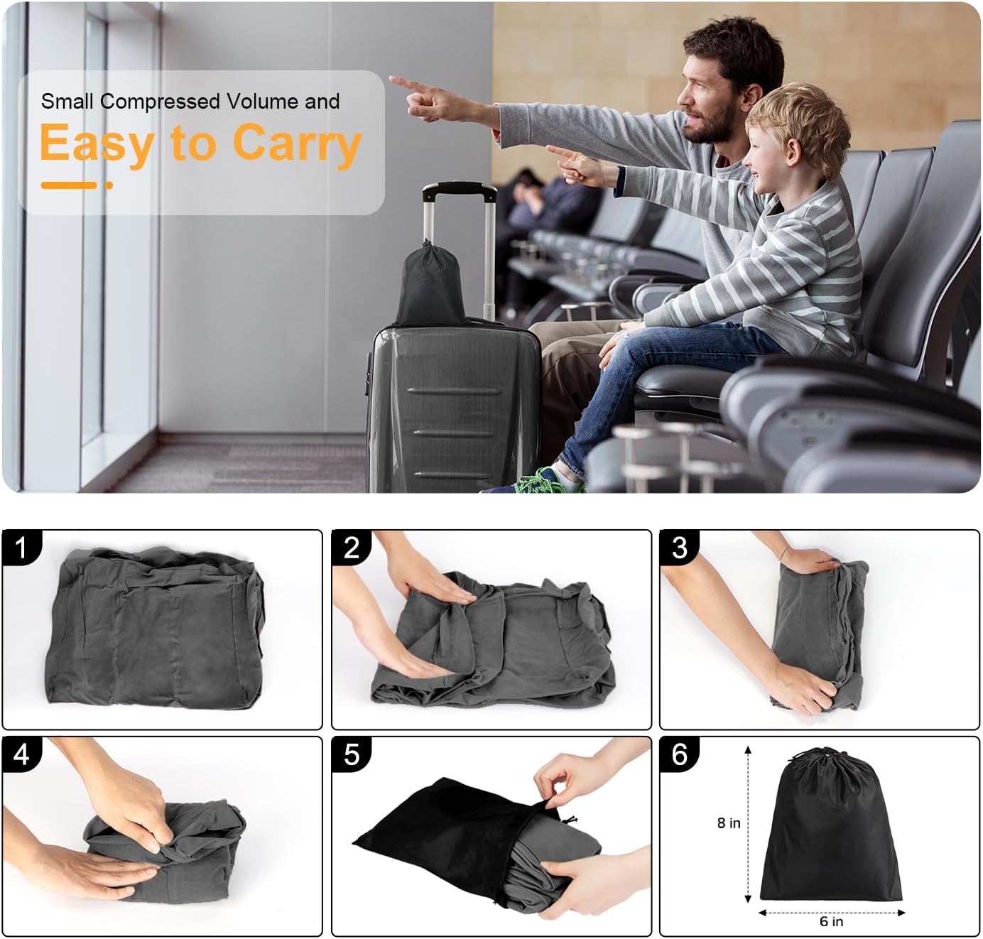 Thumbnail 6 de Maliton Airplane Footrest Inflatable Foot Rest for Kids (Dark Grey, Adjustable Height)