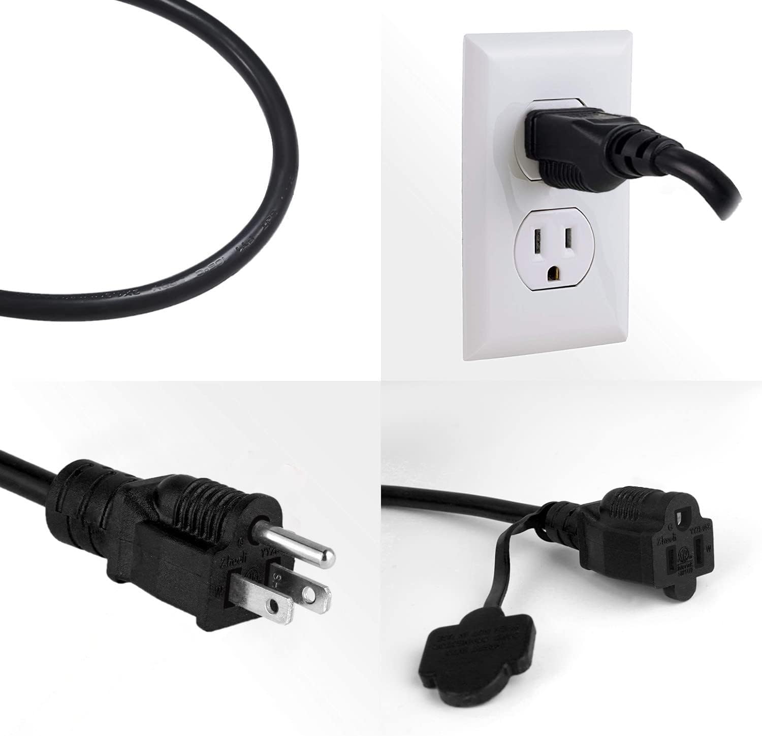 Detalle 2 de Belllights B503-4 3-Foot Extension Cords, 16 AWG SJTW, 4-Pack