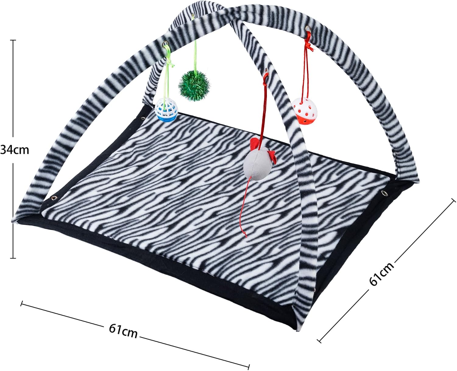 Detalle 2 de Tofern Multi-Function Pet Kitten Cat Interactive Activity Toy Mat (Zebra) – Folding fleece bed, hammock and hanging mouse