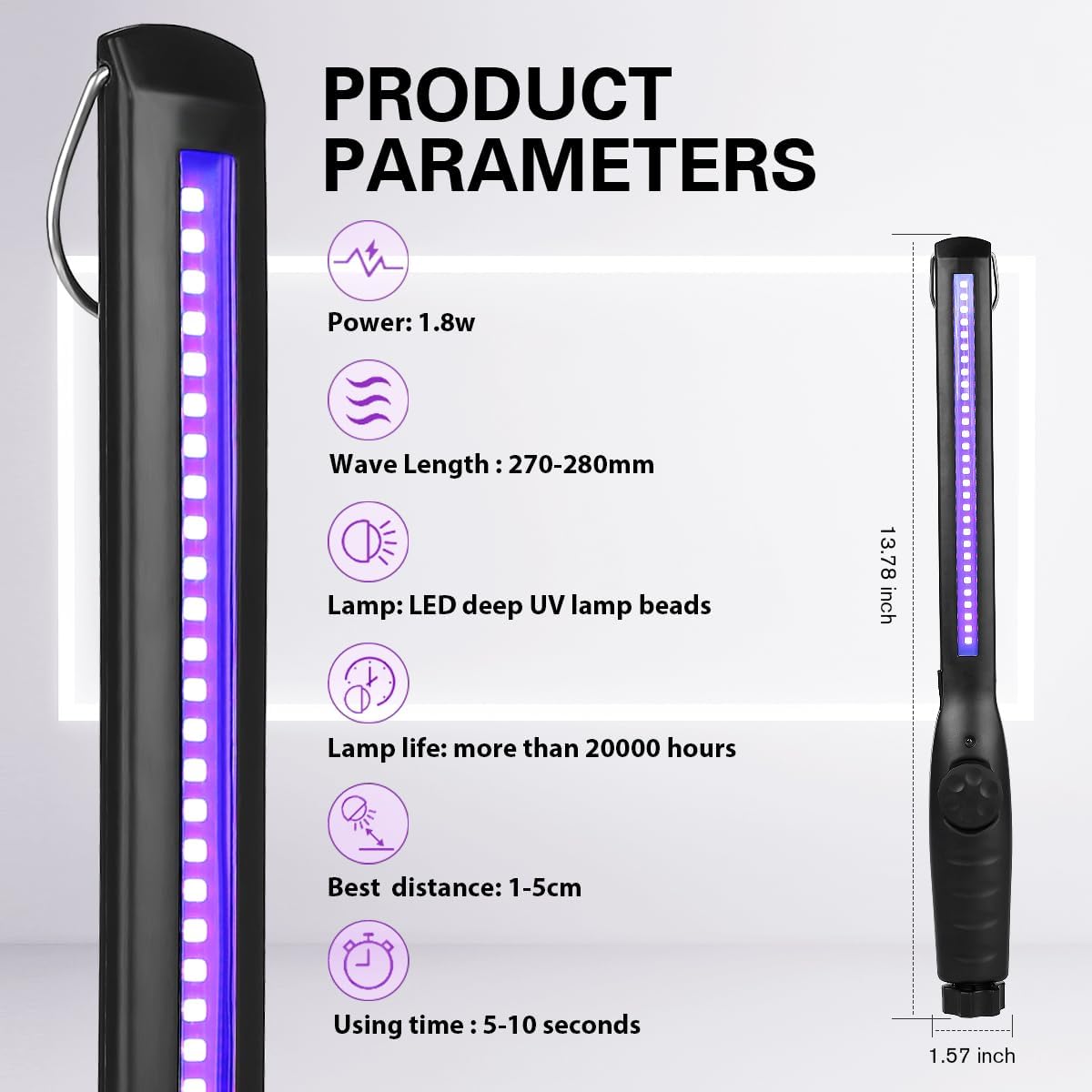 Detalle de Portable UV Light Sanitizer Wand (USB Rechargeable) for Home, Hotel, Travel, and Car — 1 Pack
