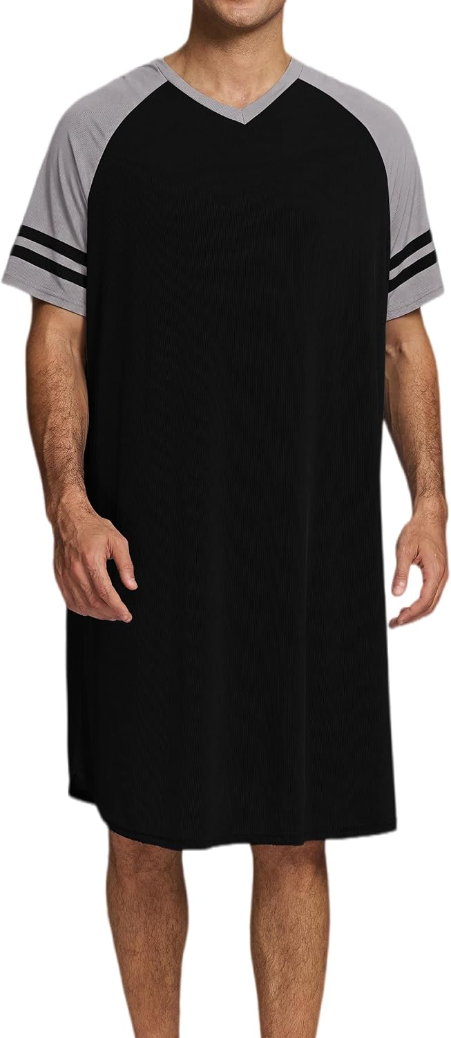 Detalle de Enjyam Men's Short Sleeve Nightgown: Lightweight Summer Pyjama Top for Home Comfort