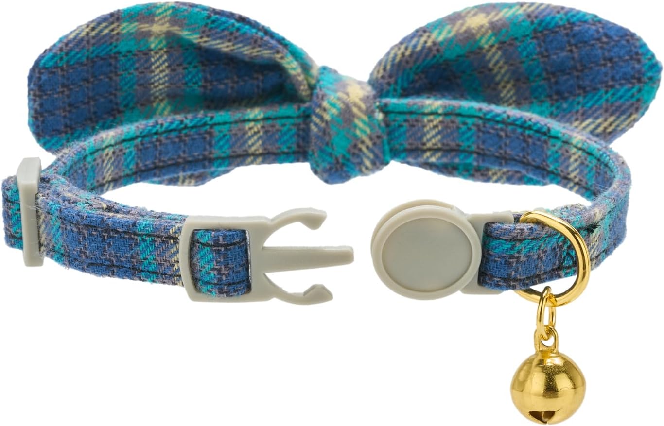 Thumbnail 6 de 2 Pack Cotton Cat Collars with Bunny Bow, Quick Release Safety Buckle (Brown & Teal Plaid)