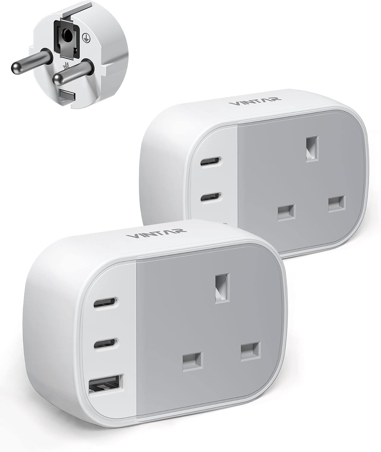Thumbnail 6 de VINTAR UK to European Plug Adapter with Type E/F and 2 USB-C + USB-A ports