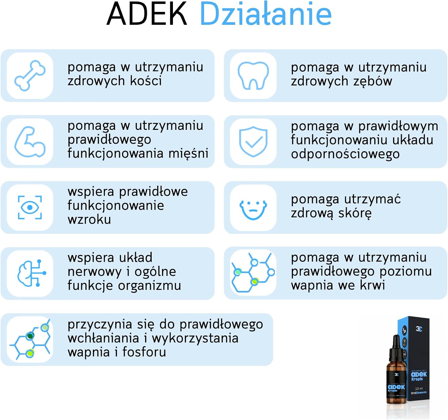 Detalle de 3rd Element Nutrition Witaminy ADEK w kroplach, wegańskie, 10 ml