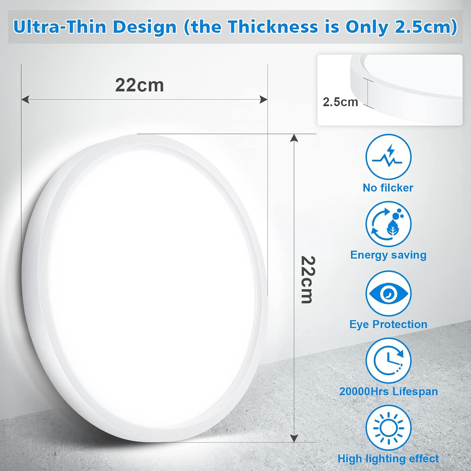 Thumbnail 3 de Defurhome Bathroom Ceiling Light Ø22CM 18W 1500LM, 5000K IP54 (Flush, Dome, White)