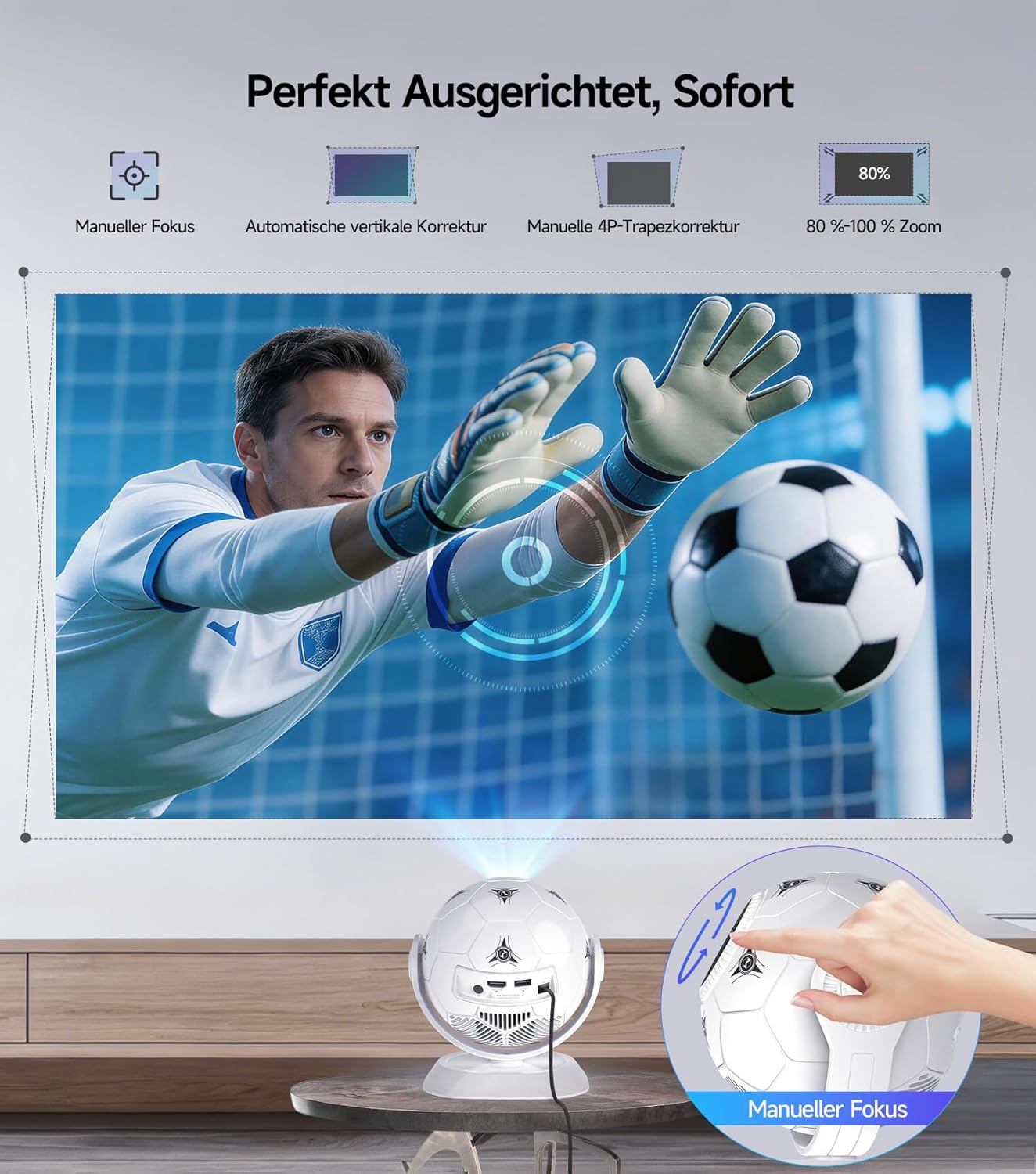 Detalle 1 de Magcubic Mini Beamer HY300F für 4K-Support, Android 14, WiFi 6 & Bluetooth 5.4 – portabler 360°-Beamer für Heimkino & Outdoor