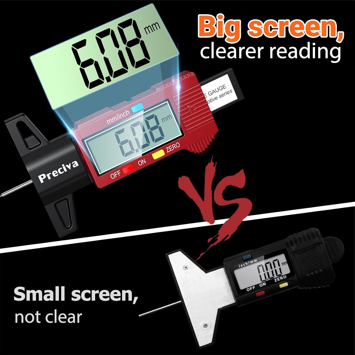 Detalle 2 de Preciva Burgundy Digital Tyre Tread Depth Gauge (0–25.4mm / 1 inch) with Large LCD