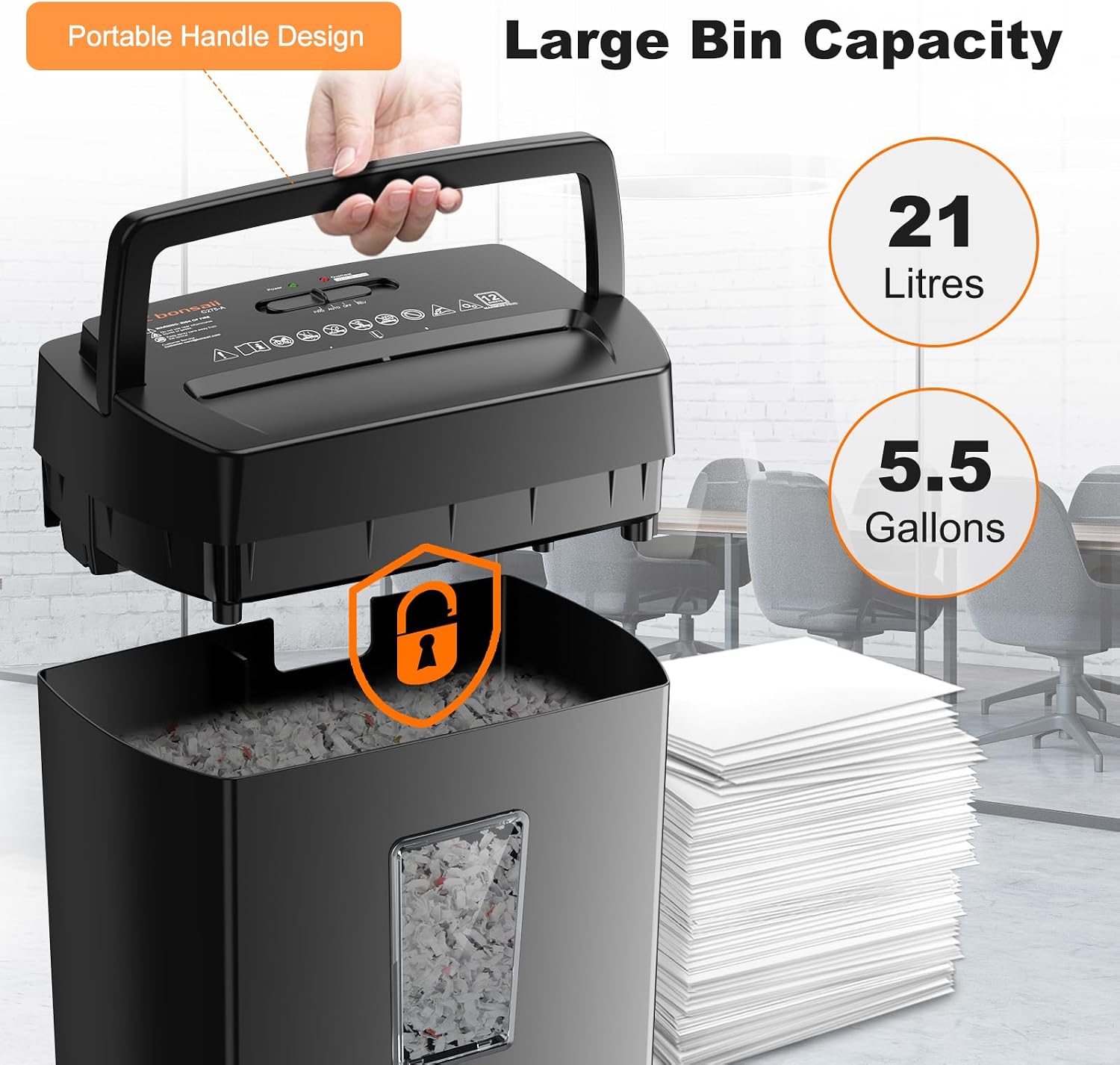 Detalle de Bonsaii C275-A 12-Sheet Cross-Cut Paper Shredder, P-4, 5.5-Gallon Bin