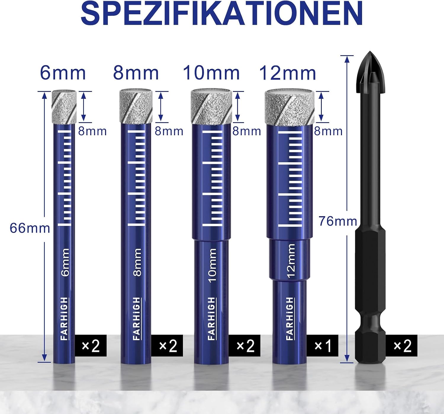 Thumbnail 1 de Farhigh Diamantbohrer Fliesenbohrer Glasbohrer Set 9-tlg. – Für Keramik, Fliesen, Glas und mehr
