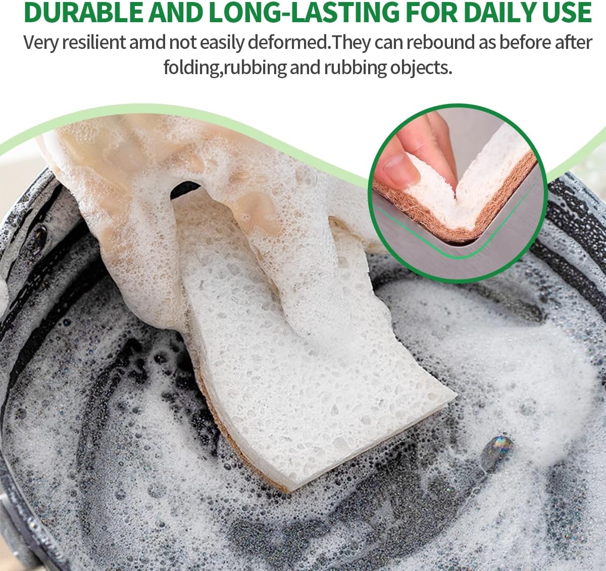 Detalle de Sponges Kitchen Natural Dish Sponge – Plant-Based, Biodegradable & Compostable (Pack of 12)