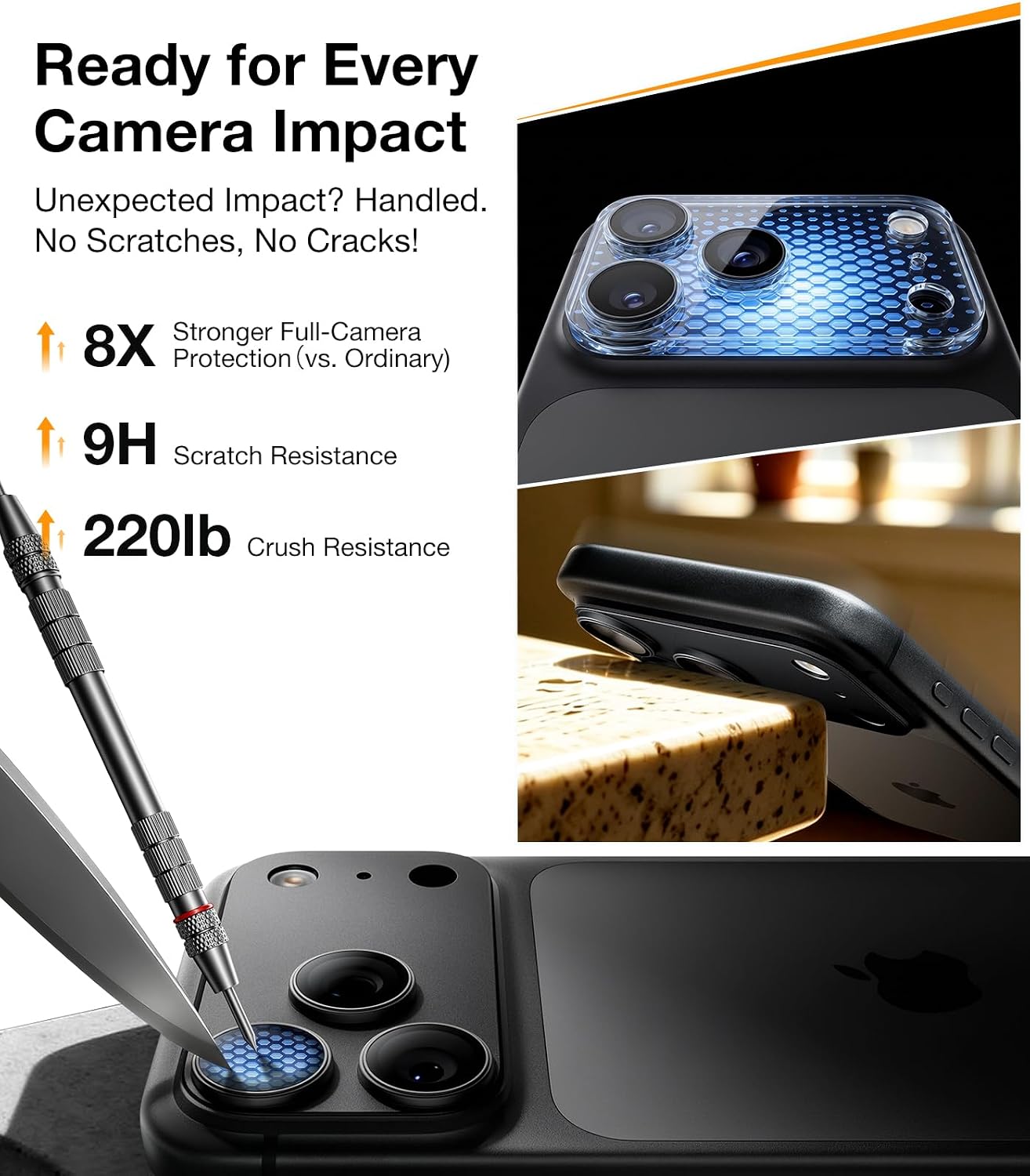 Detalle 2 de UltraGlass Phone 18 pro max screen protector, 9H+ Camera Lens Protector for iPhone 18 Pro Max