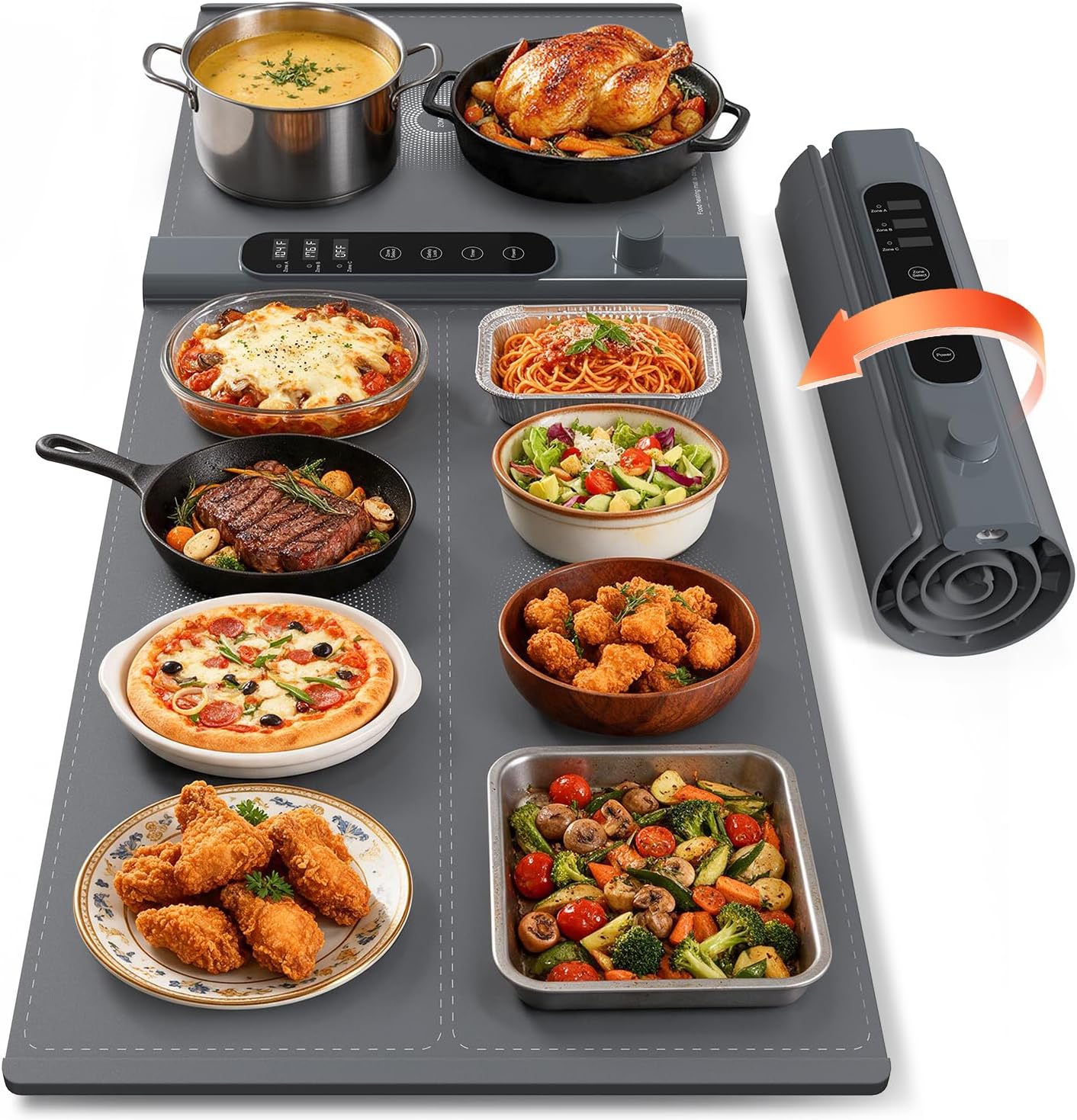 Detalle de Yeeke Extra-Large Food Warming Mat, 3-Zone Control, 17 Settings, 6-Hour Timer