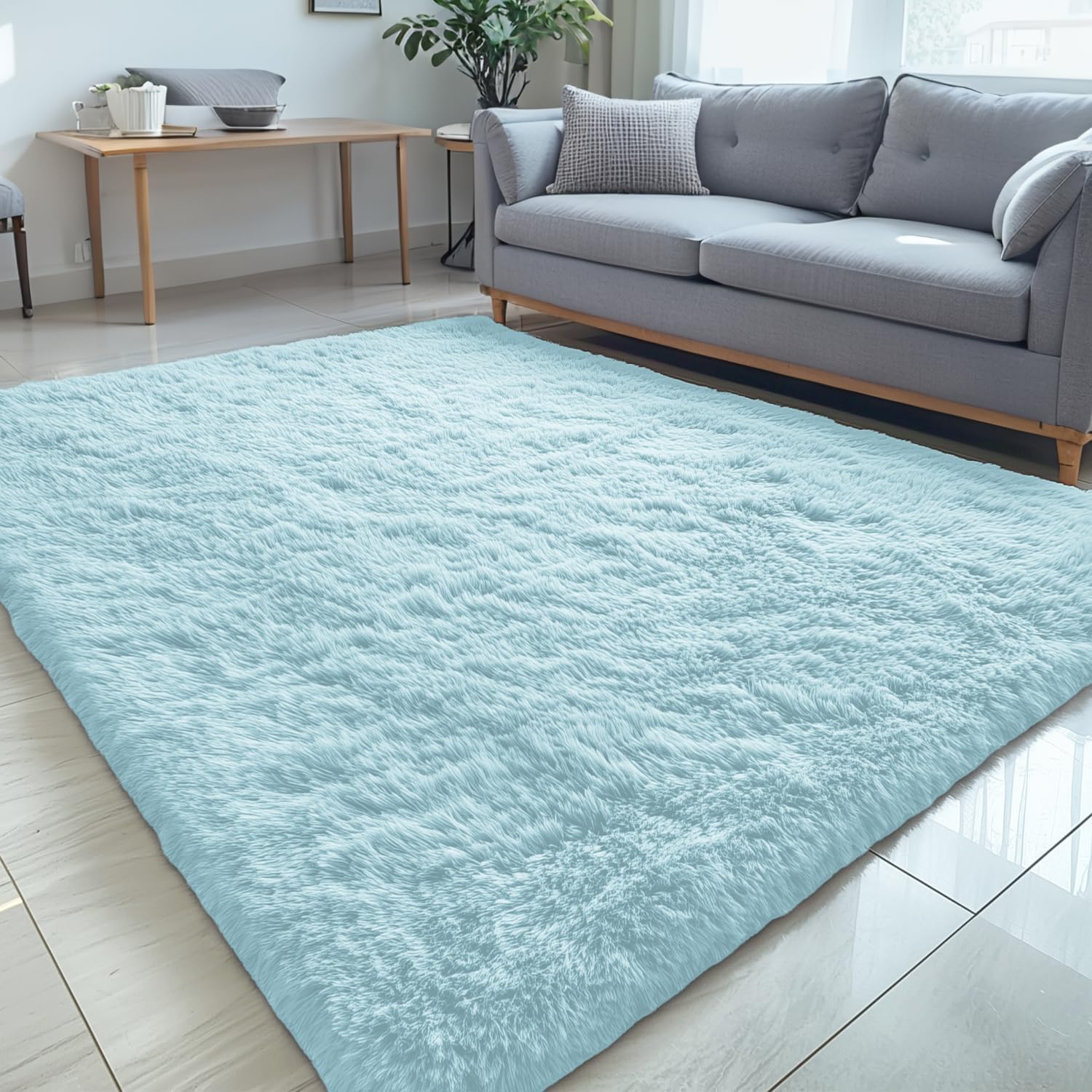 Detalle de OLANLY 5x8 Machine Washable Large Area Rug in Light Blue