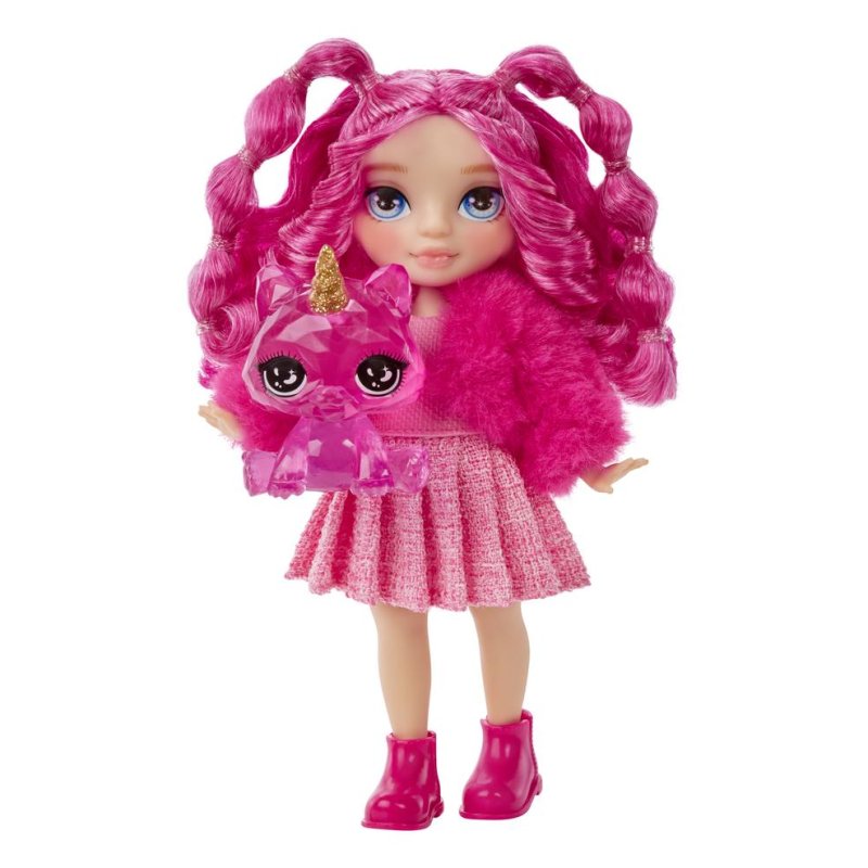 Detalle de Muñeca Rainbow High Littles Magenta Monroe 14 cm con Gatito y Accesorios