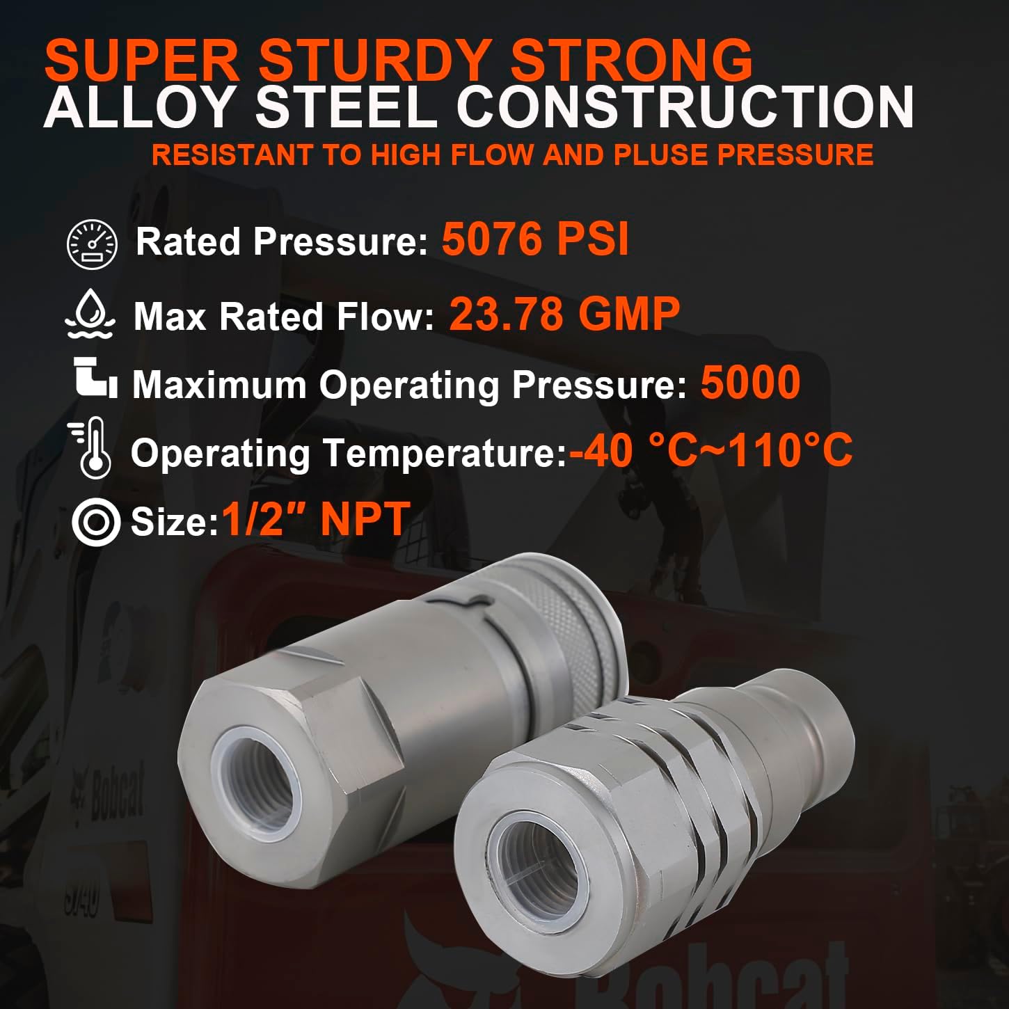 Detalle de Elifecenter 1/2" NPT hydraulic coupler for skid steer 🛠
