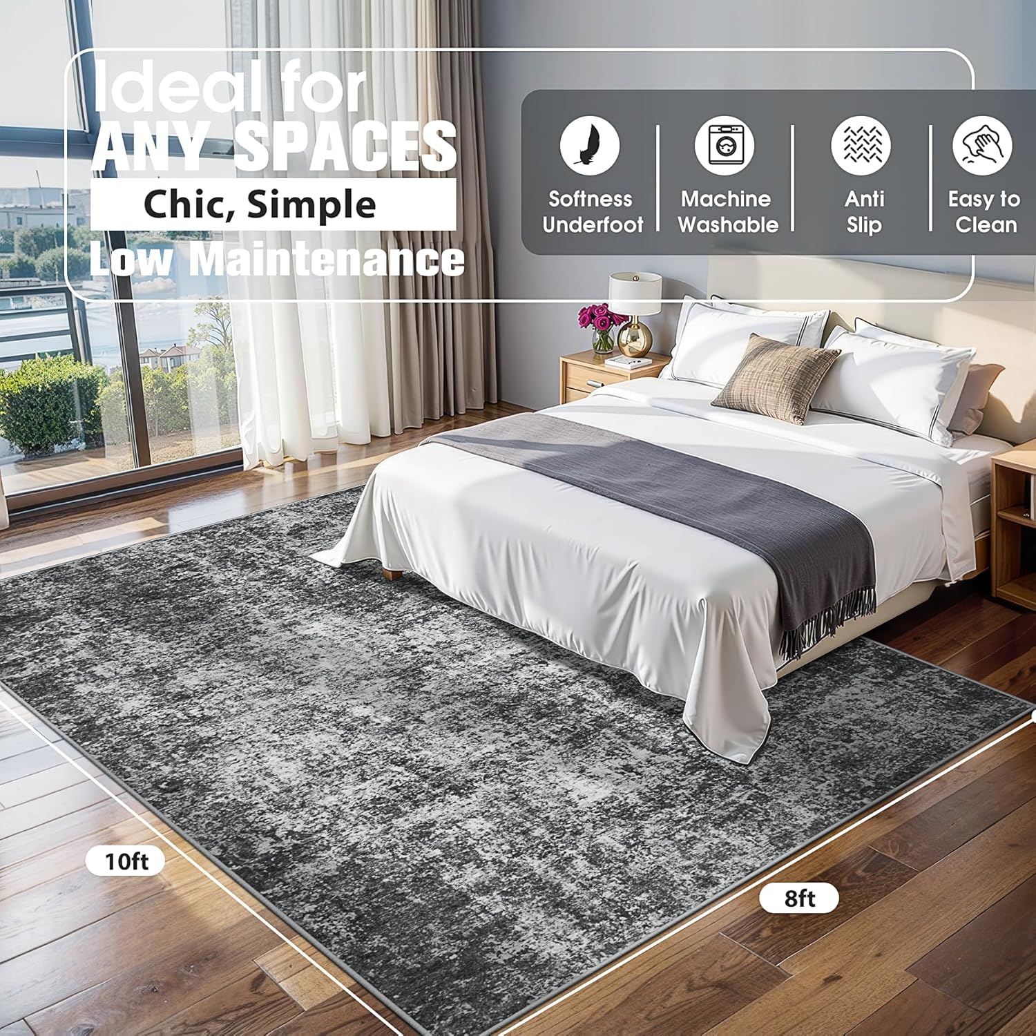 Thumbnail 1 de 8x10 Washable Abstract Area Rug for Living Room and More