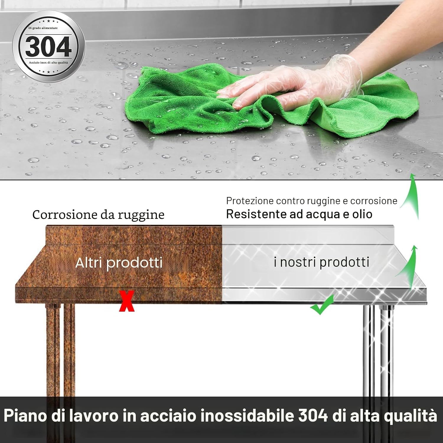 Thumbnail 4 de VA-Cerulean Tavolo da lavoro in acciaio inox con piedi regolabili – robusto banco per cucina, officina e bar