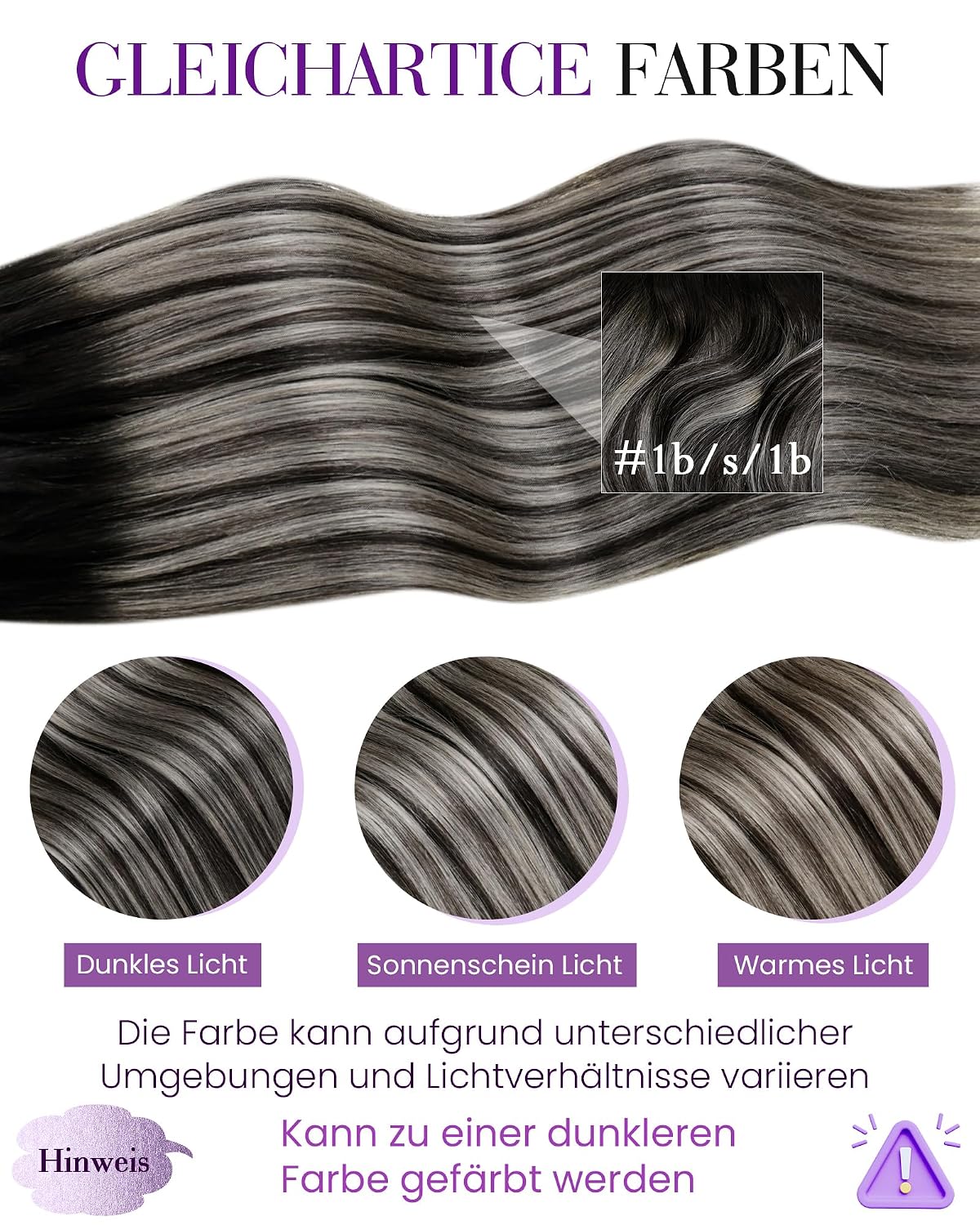 Detalle de LaaVoo Microring Echthaar Extensions – Balayage Silber Bis Balayage Ombre Schwarz, 50 cm, 50 g, 50 Stück