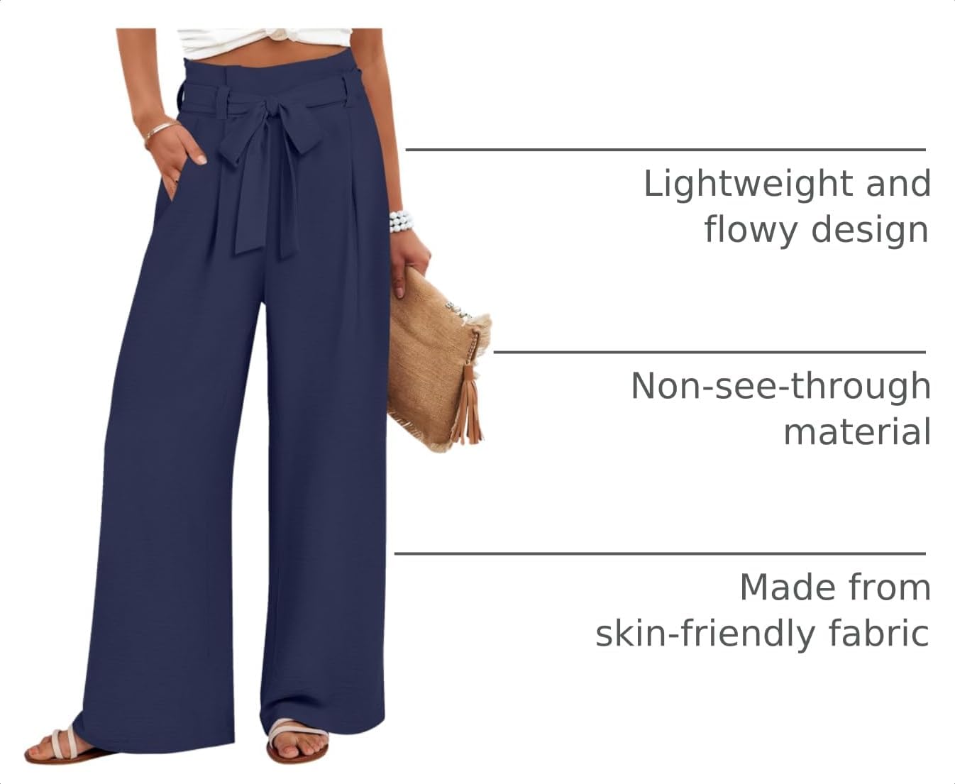 Thumbnail 3 de ANRABESS Wide Leg Palazzo Pants, High-Waist Belted